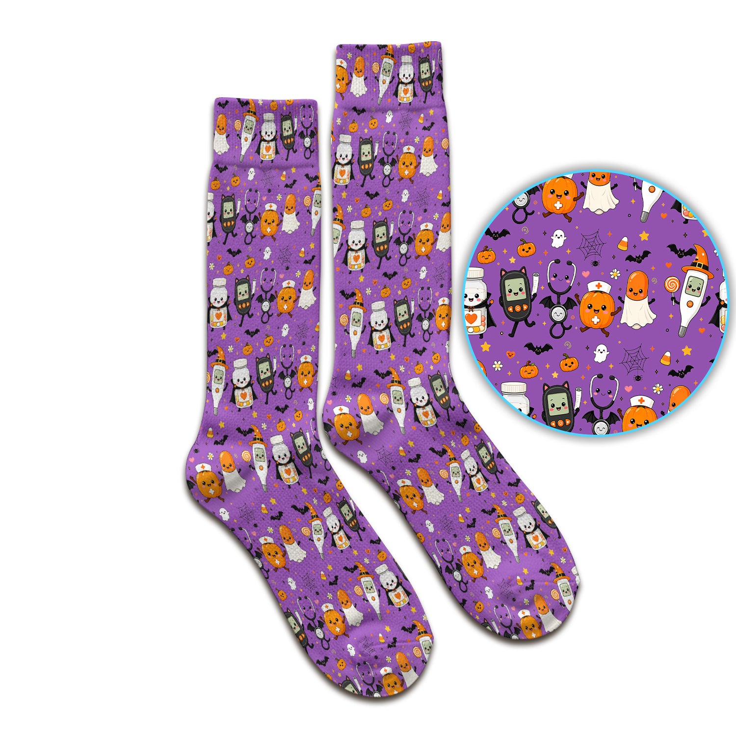 Cute Halloween Medical Characters Print Socks, Adult Socks for Men and Women