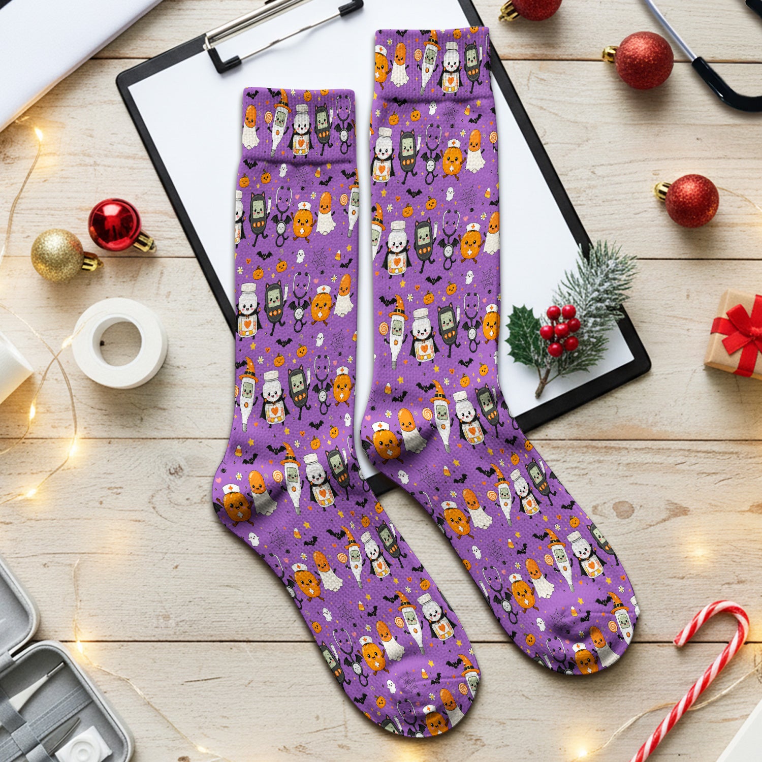 Cute Halloween Medical Characters Print Socks, Adult Socks for Men and Women