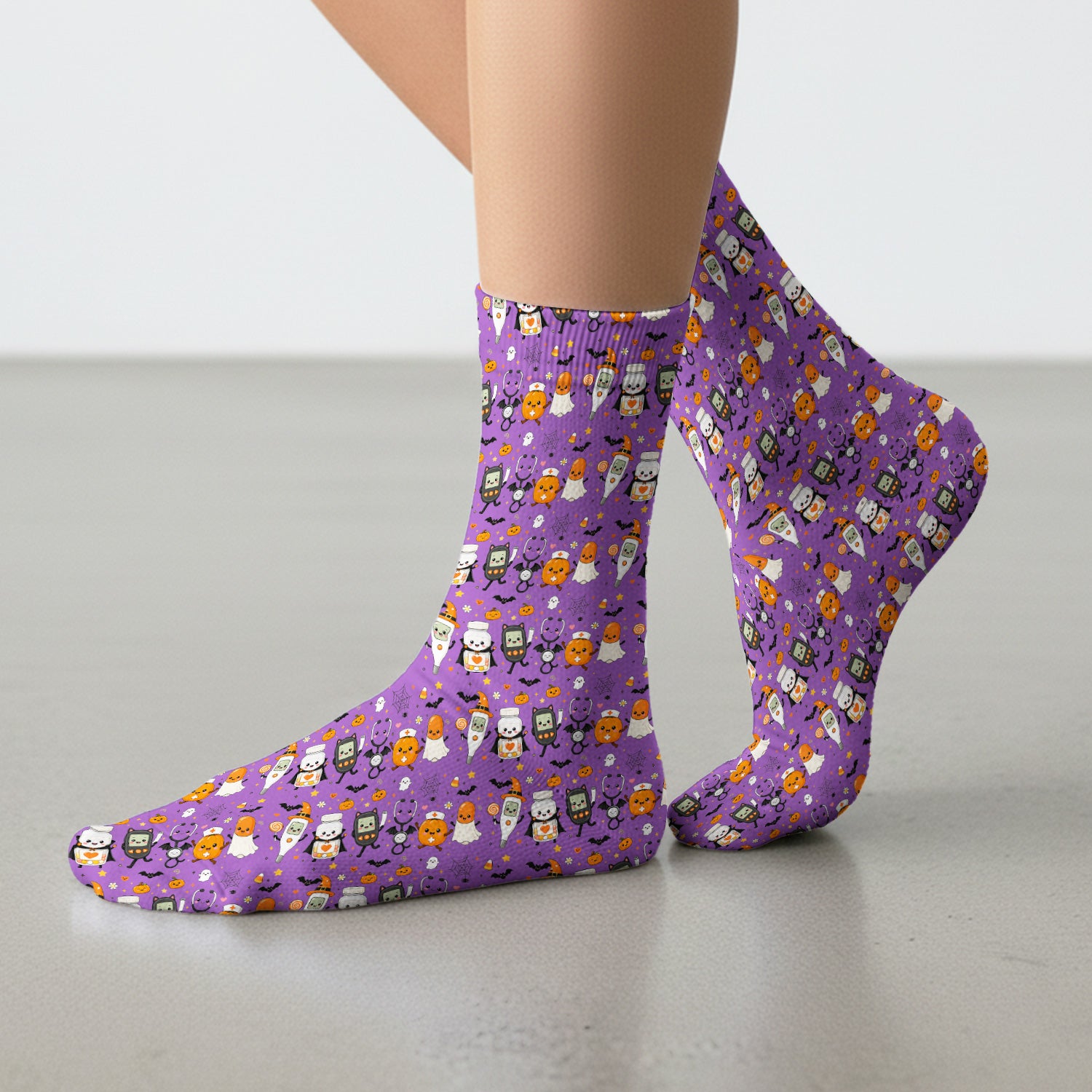 Cute Halloween Medical Characters Print Socks, Adult Socks for Men and Women