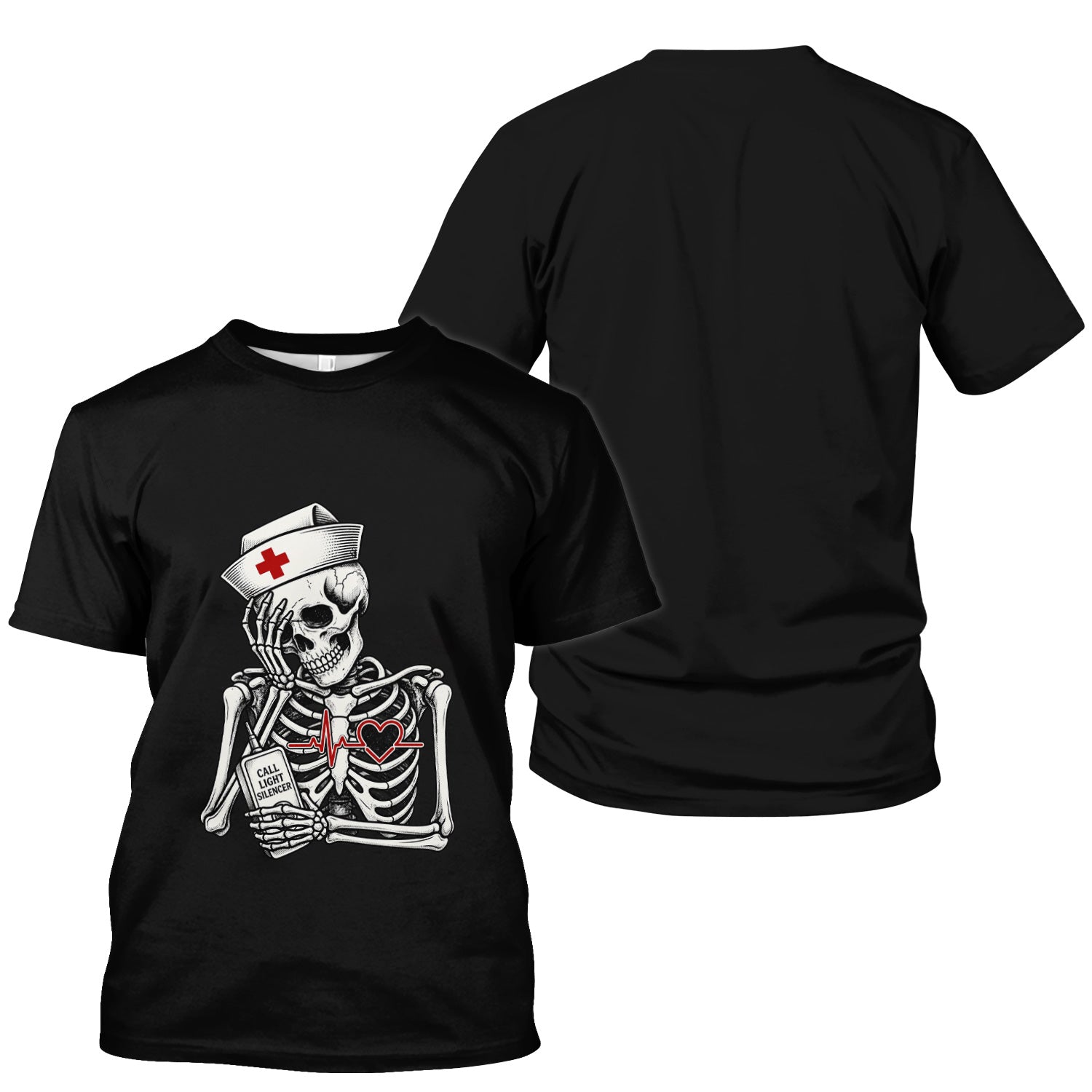 Funny Call Light Silencer Skeleton T-Shirt, Bedside Nurse Tee for Nurses and CNAs