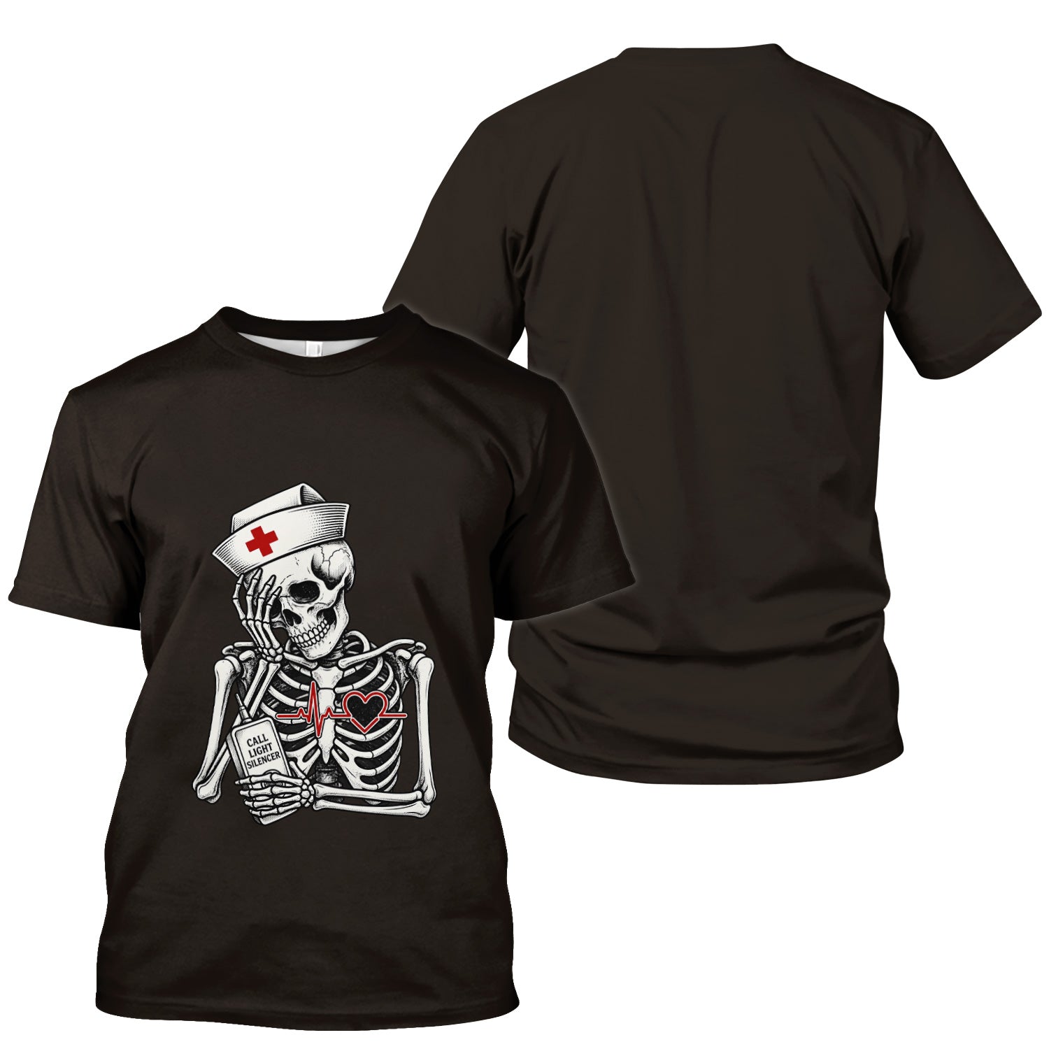 Funny Call Light Silencer Skeleton T-Shirt, Bedside Nurse Tee for Nurses and CNAs