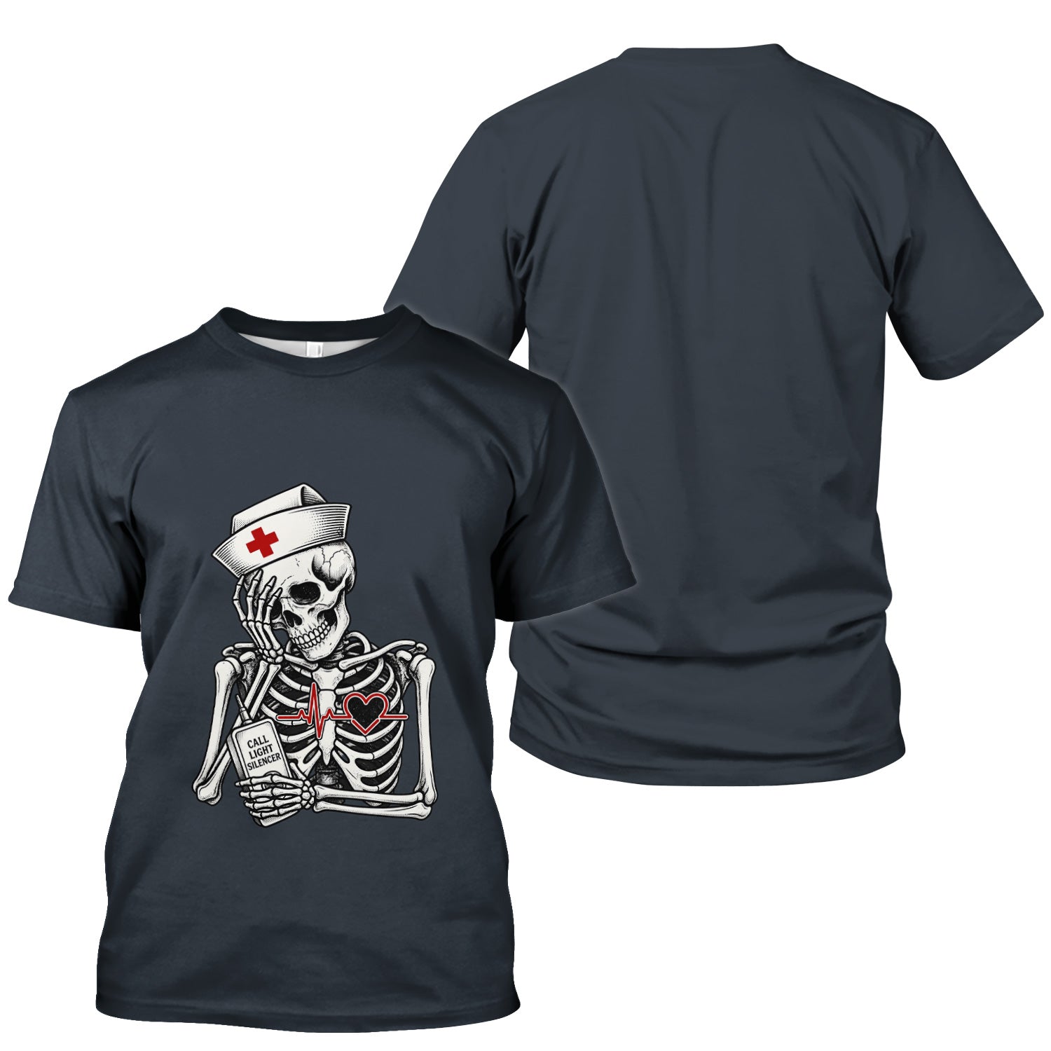 Funny Call Light Silencer Skeleton T-Shirt, Bedside Nurse Tee for Nurses and CNAs