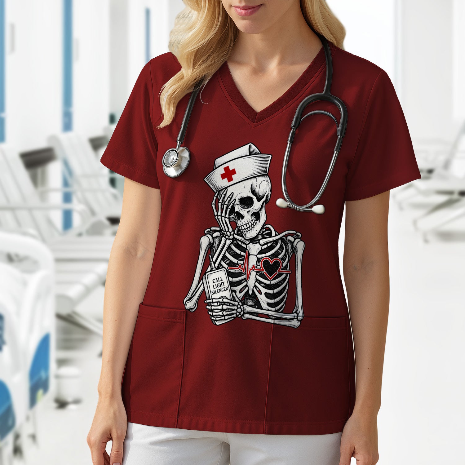 Funny Call Light Silencer Skeleton T-Shirt, Bedside Nurse Tee for Nurses and CNAs