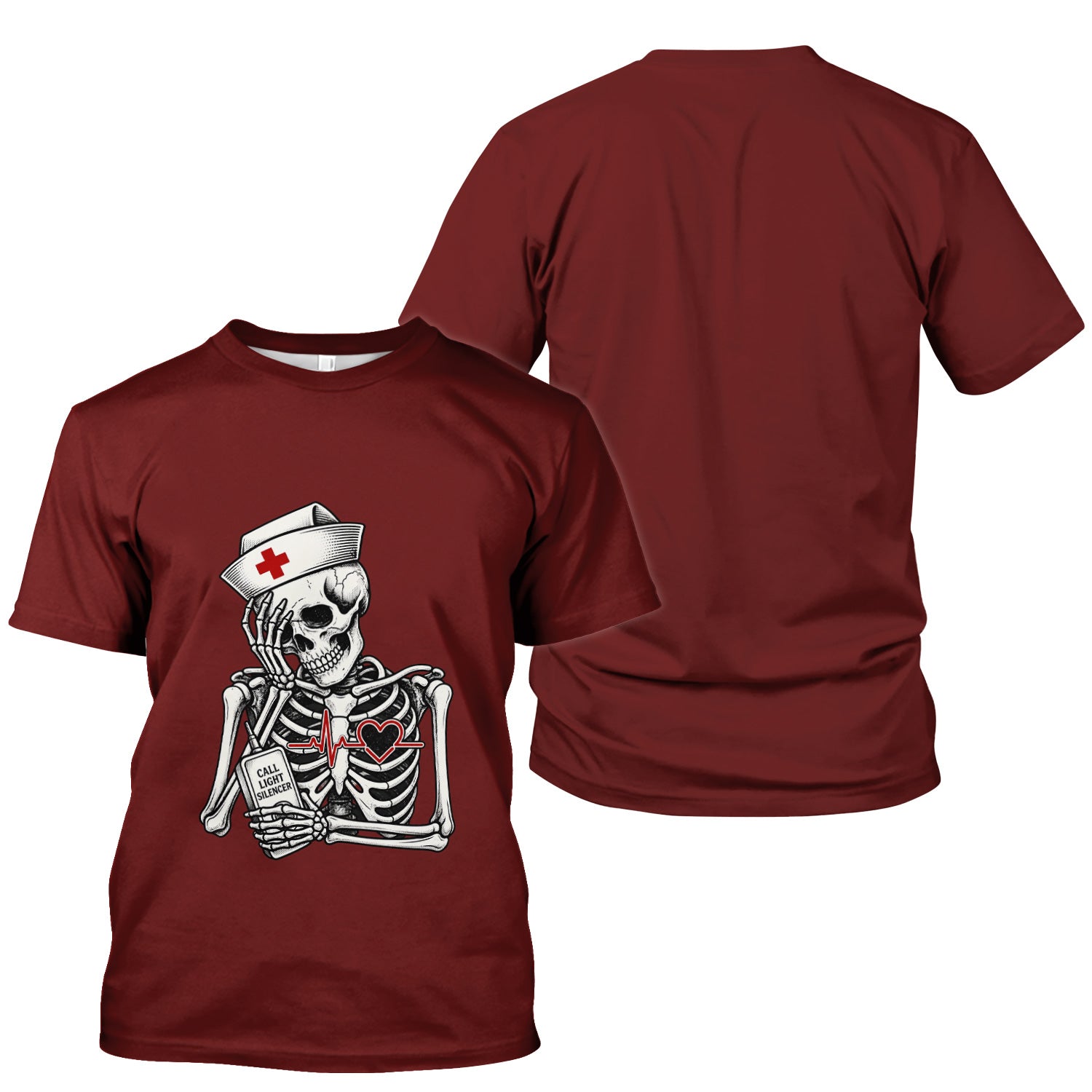 Funny Call Light Silencer Skeleton T-Shirt, Bedside Nurse Tee for Nurses and CNAs