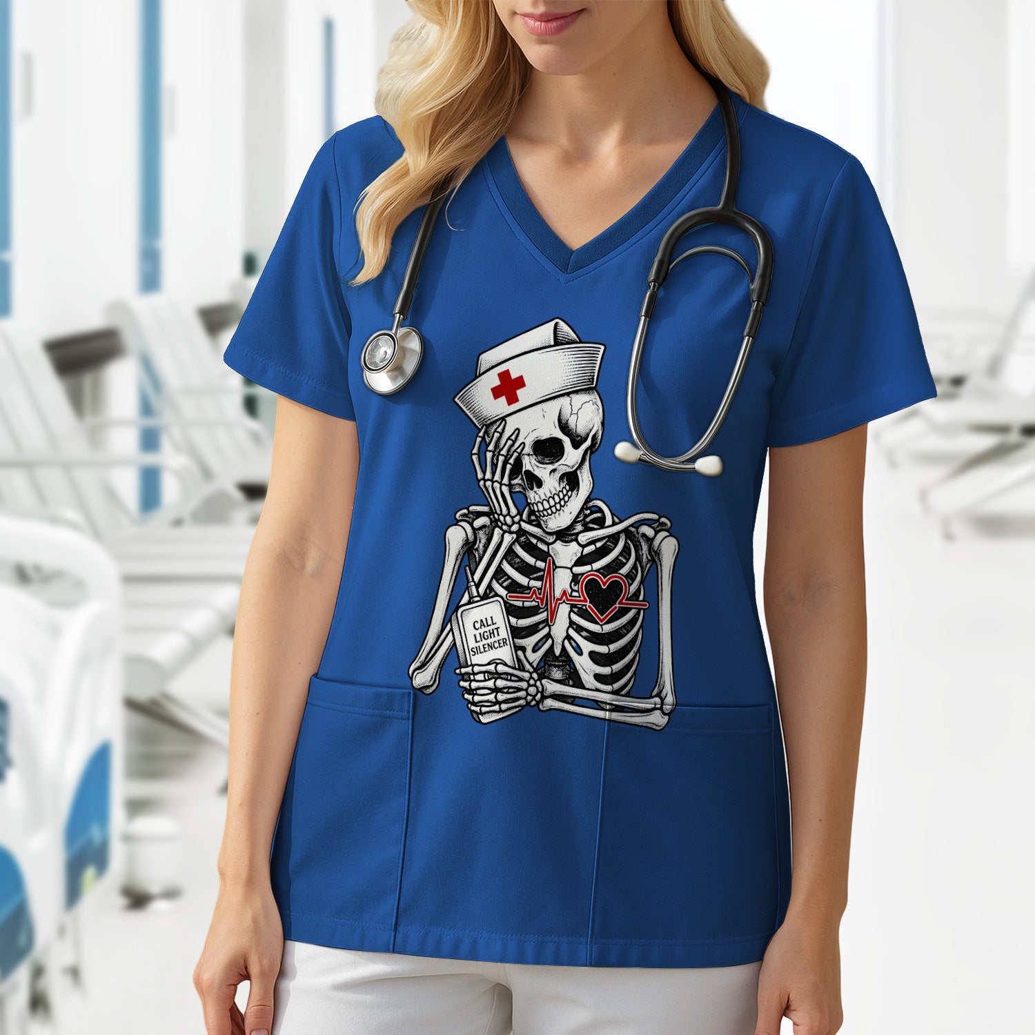 Funny Call Light Silencer Skeleton T-Shirt, Bedside Nurse Tee for Nurses and CNAs