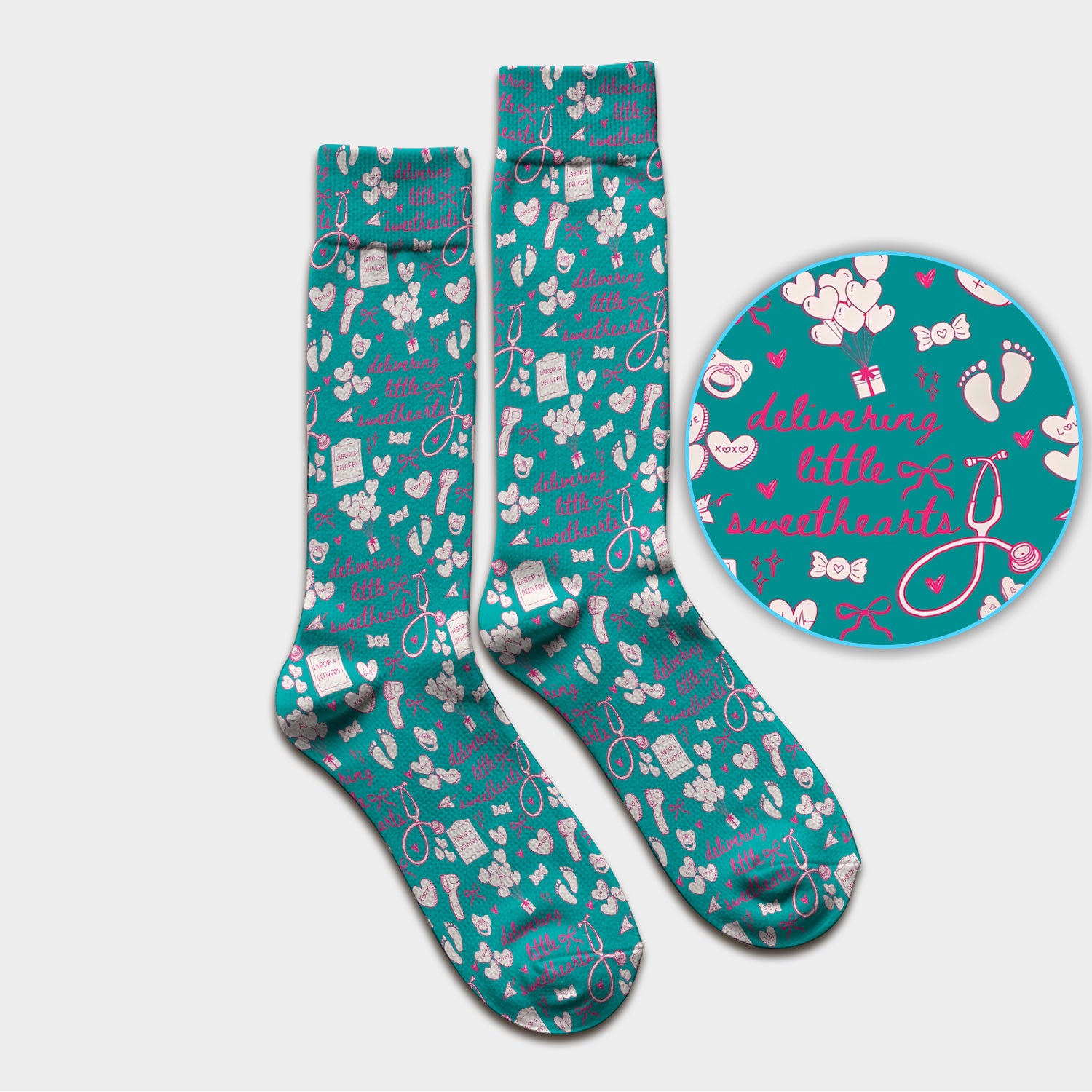 Valentine Labor And Delivery Scrub Socks, XOXO Pattern Scrub Sock, Breathable Fabrics Nursing Uniform For Women