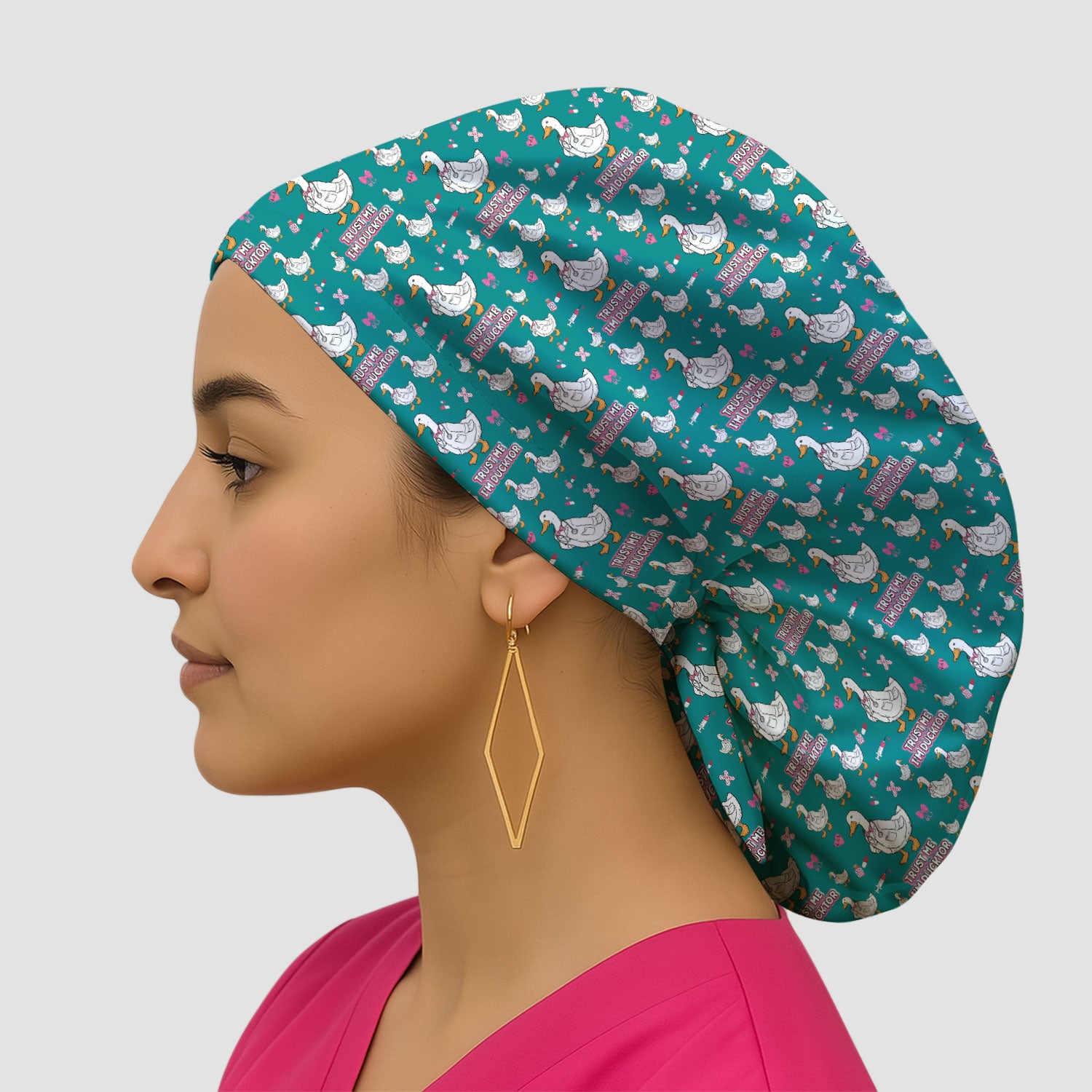 Trust Me I'm Ducktor Scrub Cap, Funny Duck Pattern Scrub Hat, Breathable Fabrics Nursing Uniform For Women