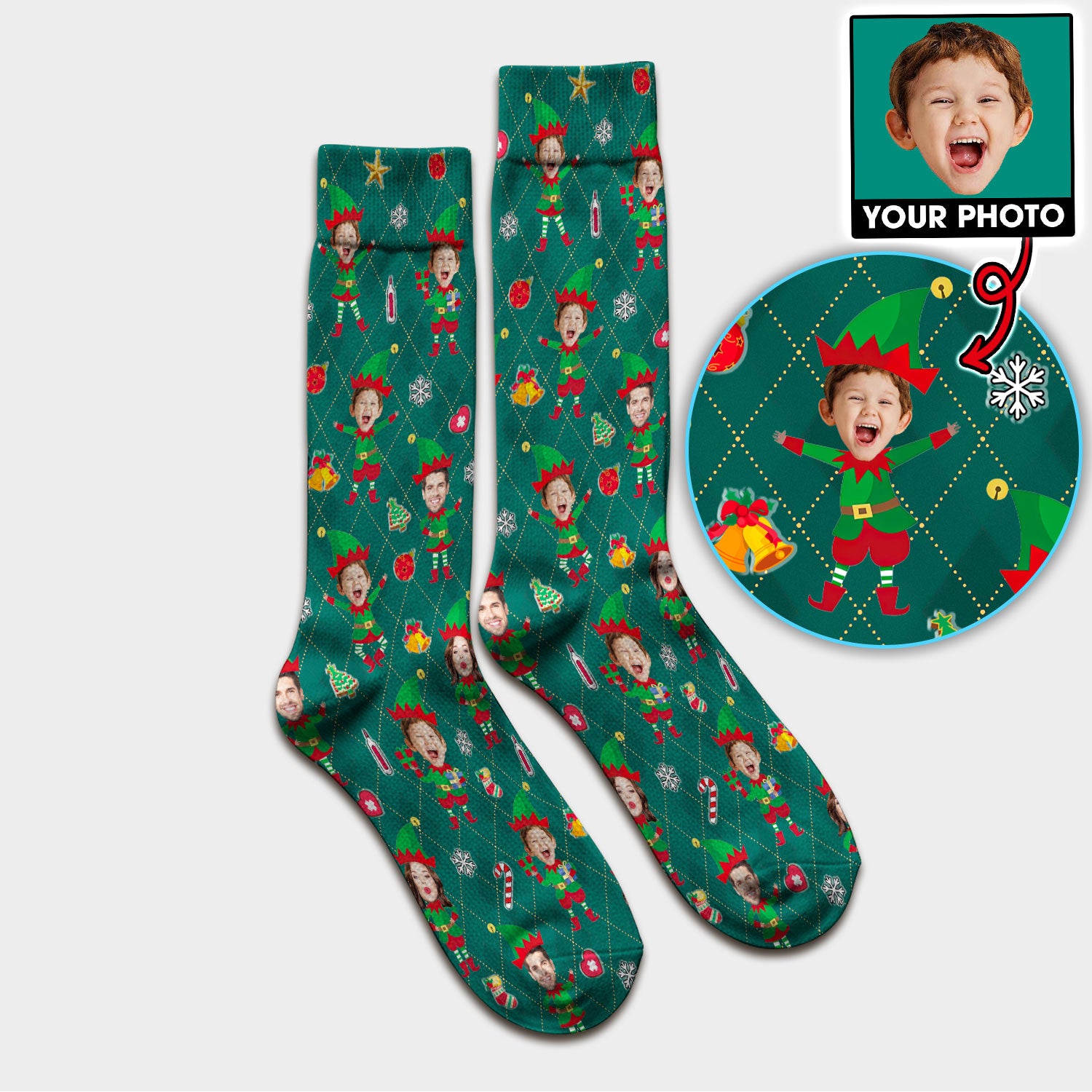 Personalized Face Nurse Sock, Custom Photo Christmas Scrub Socks, Funny Holiday Medical Uniform For Nursing