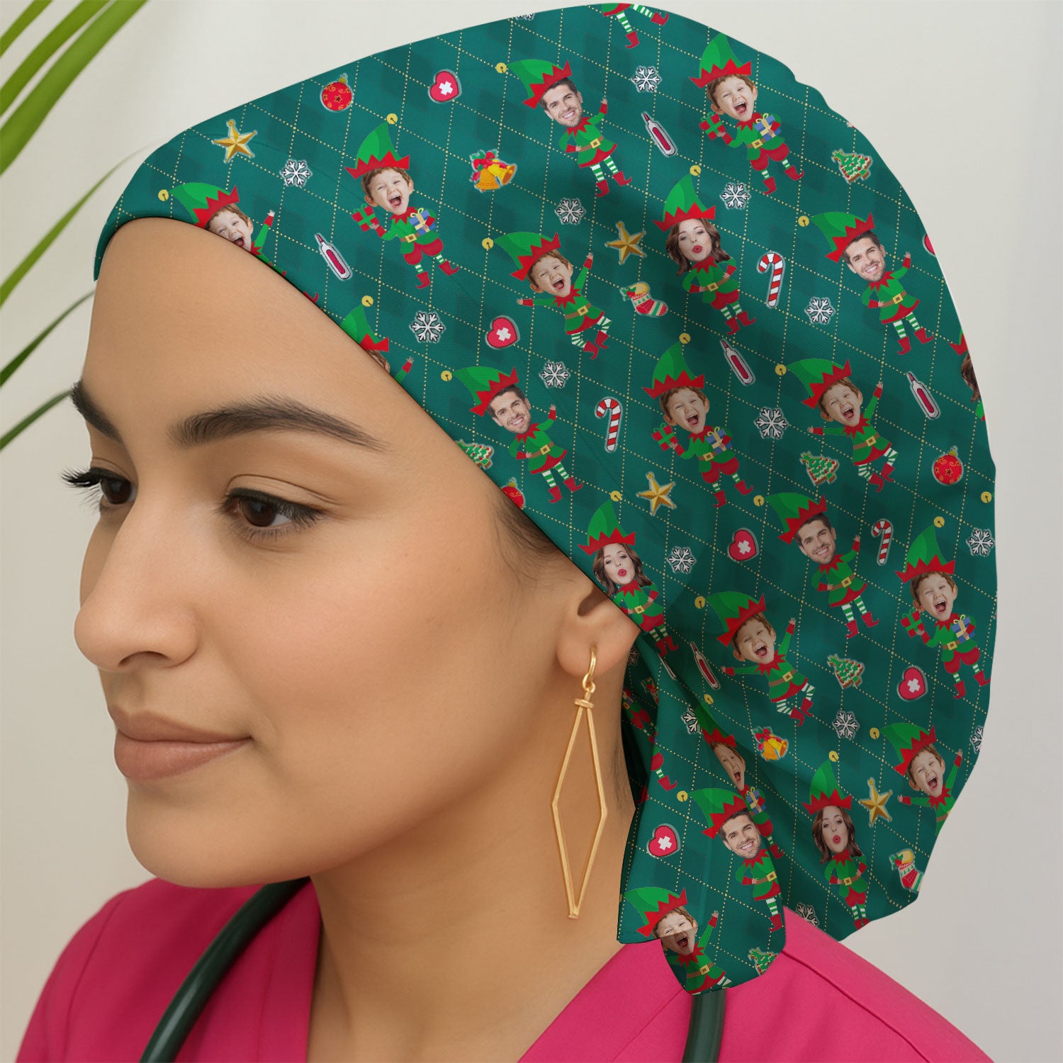 Personalized Face Nurse Cap, Custom Photo Christmas Scrub Hat, Funny Holiday Medical Uniform For Nursing