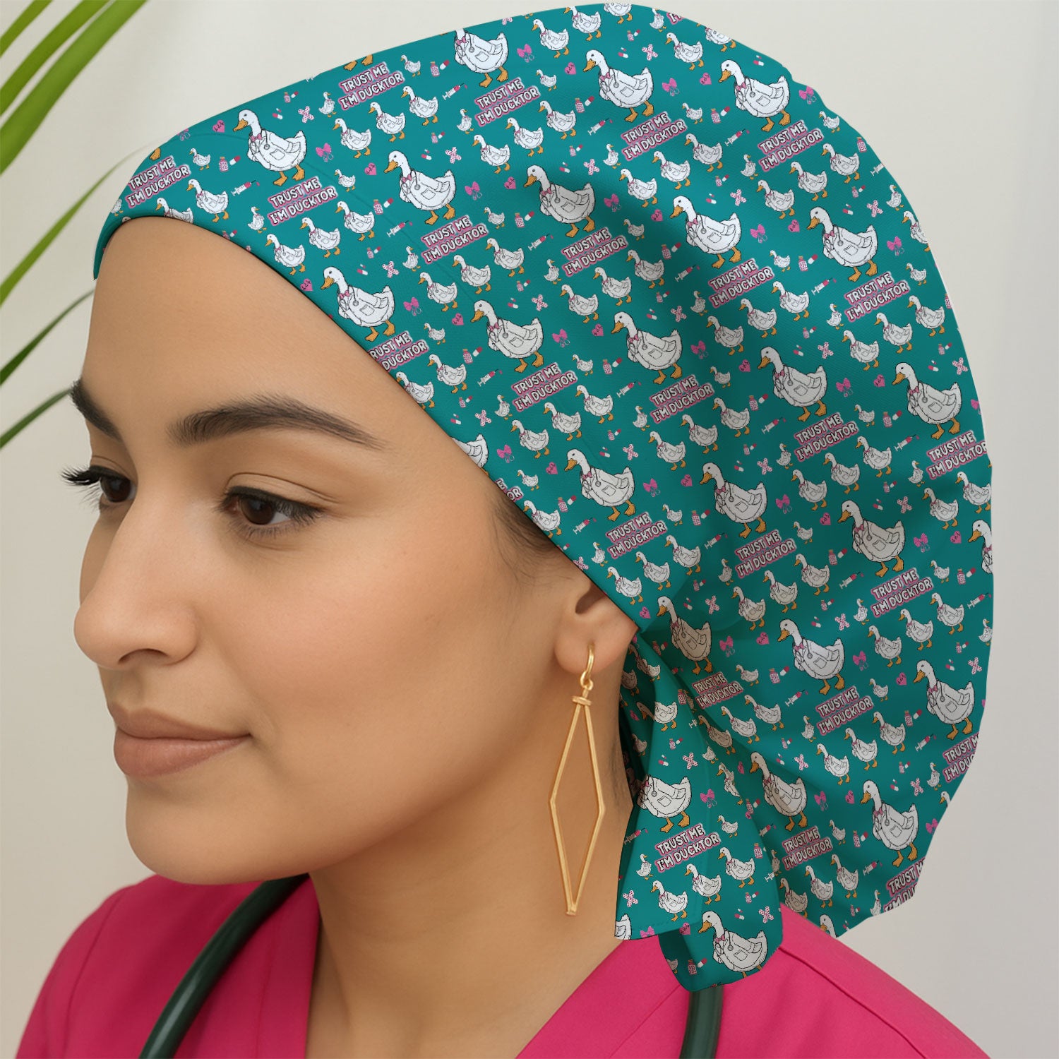 Trust Me I'm Ducktor Scrub Cap, Funny Duck Pattern Scrub Hat, Breathable Fabrics Nursing Uniform For Women