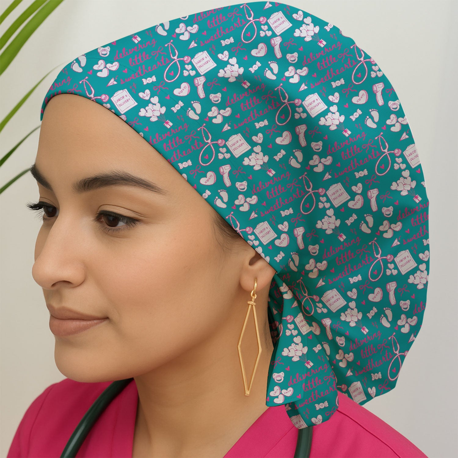 Valentine Labor And Delivery Scrub Cap, XOXO Pattern Scrub Hat, Breathable Fabrics Nursing Uniform For Women