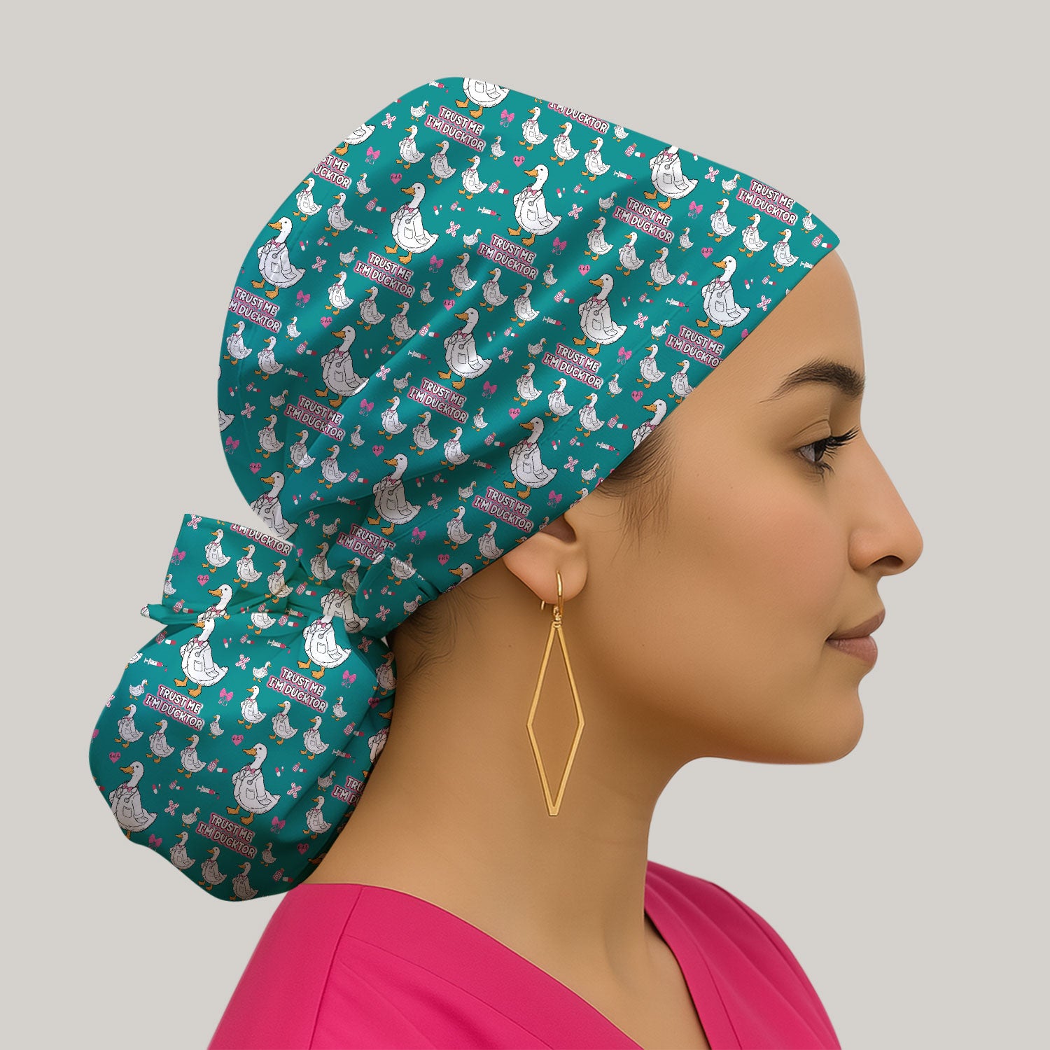 Trust Me I'm Ducktor Scrub Cap, Funny Duck Pattern Scrub Hat, Breathable Fabrics Nursing Uniform For Women