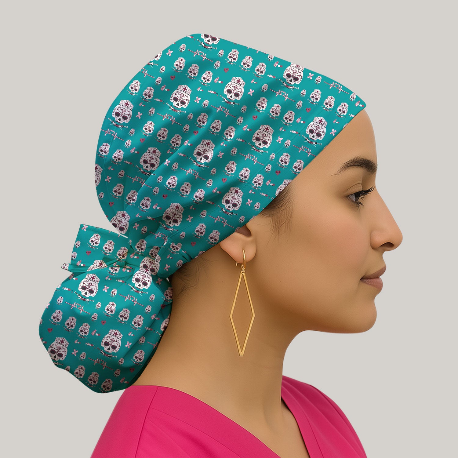 Sugar Skull Scrub Cap, Skull Pattern Scrub Hat, Breathable Fabrics Nursing Uniform