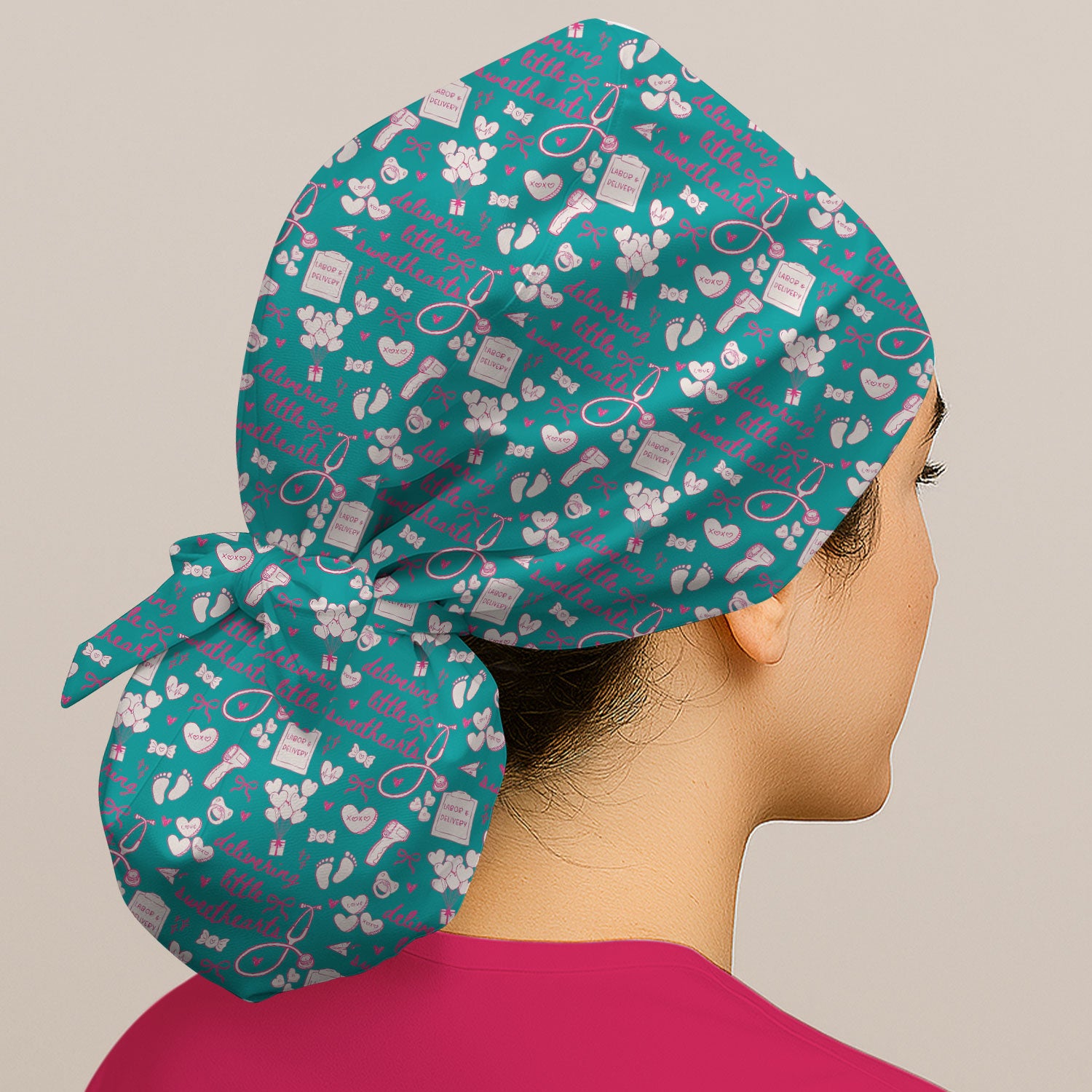 Valentine Labor And Delivery Scrub Cap, XOXO Pattern Scrub Hat, Breathable Fabrics Nursing Uniform For Women