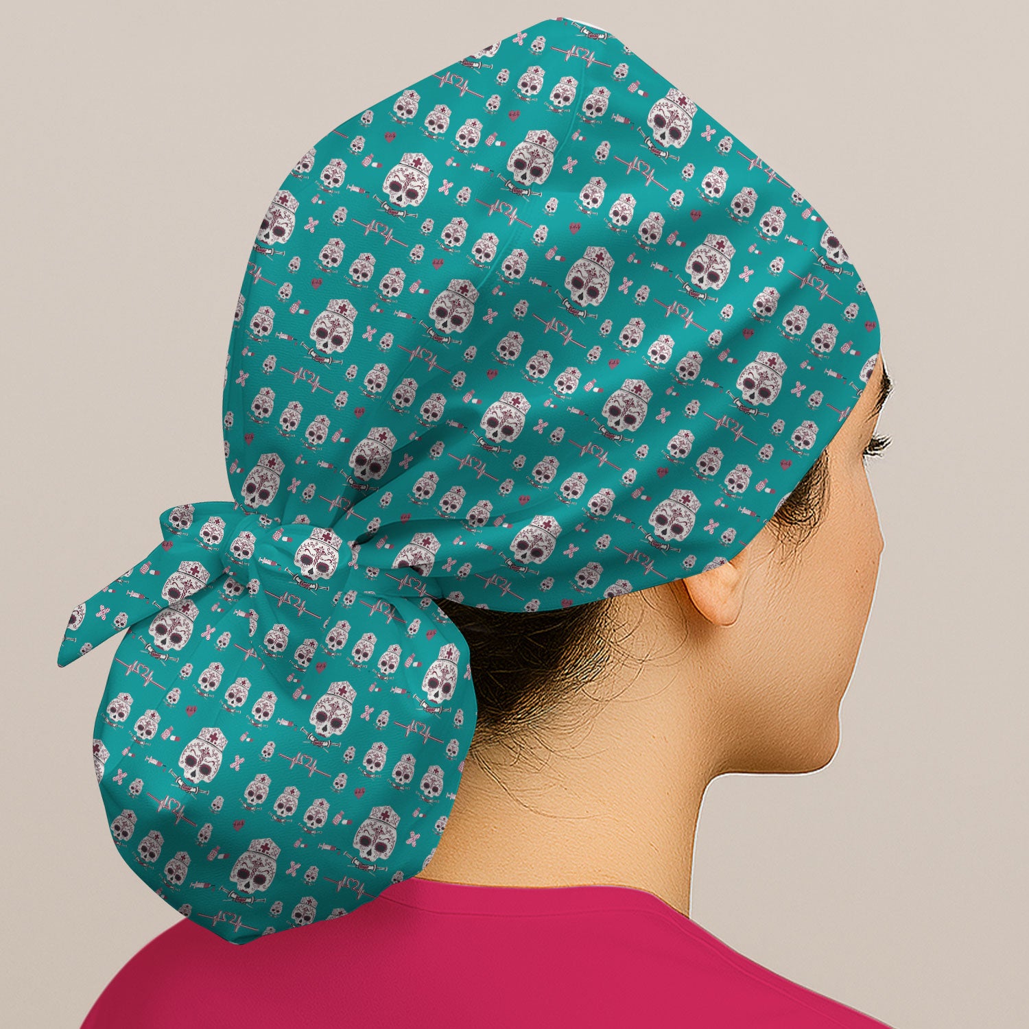 Sugar Skull Scrub Cap, Skull Pattern Scrub Hat, Breathable Fabrics Nursing Uniform