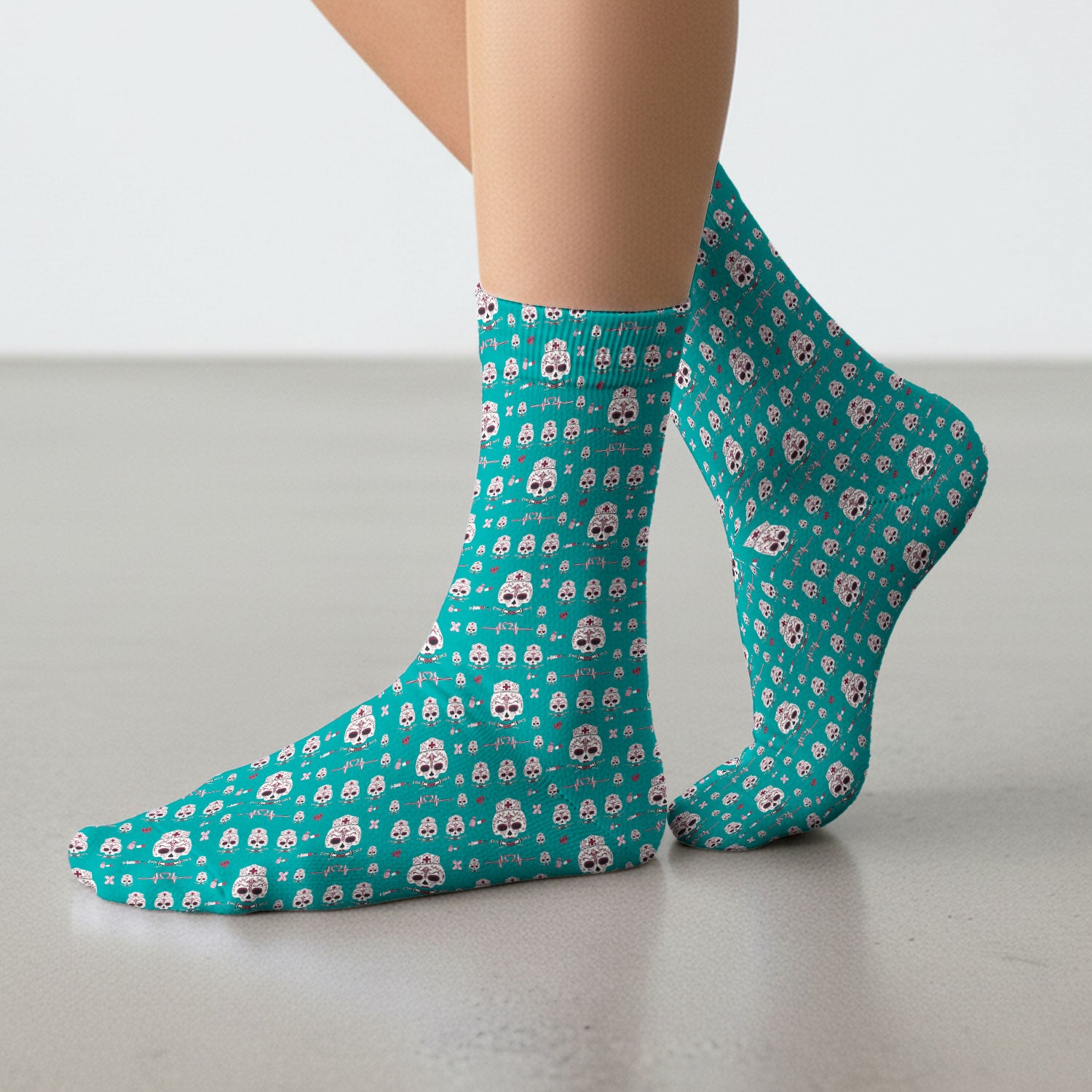 Sugar Skull Scrub Socks, Skull Pattern Scrub Sock, Breathable Fabrics Nursing Uniform