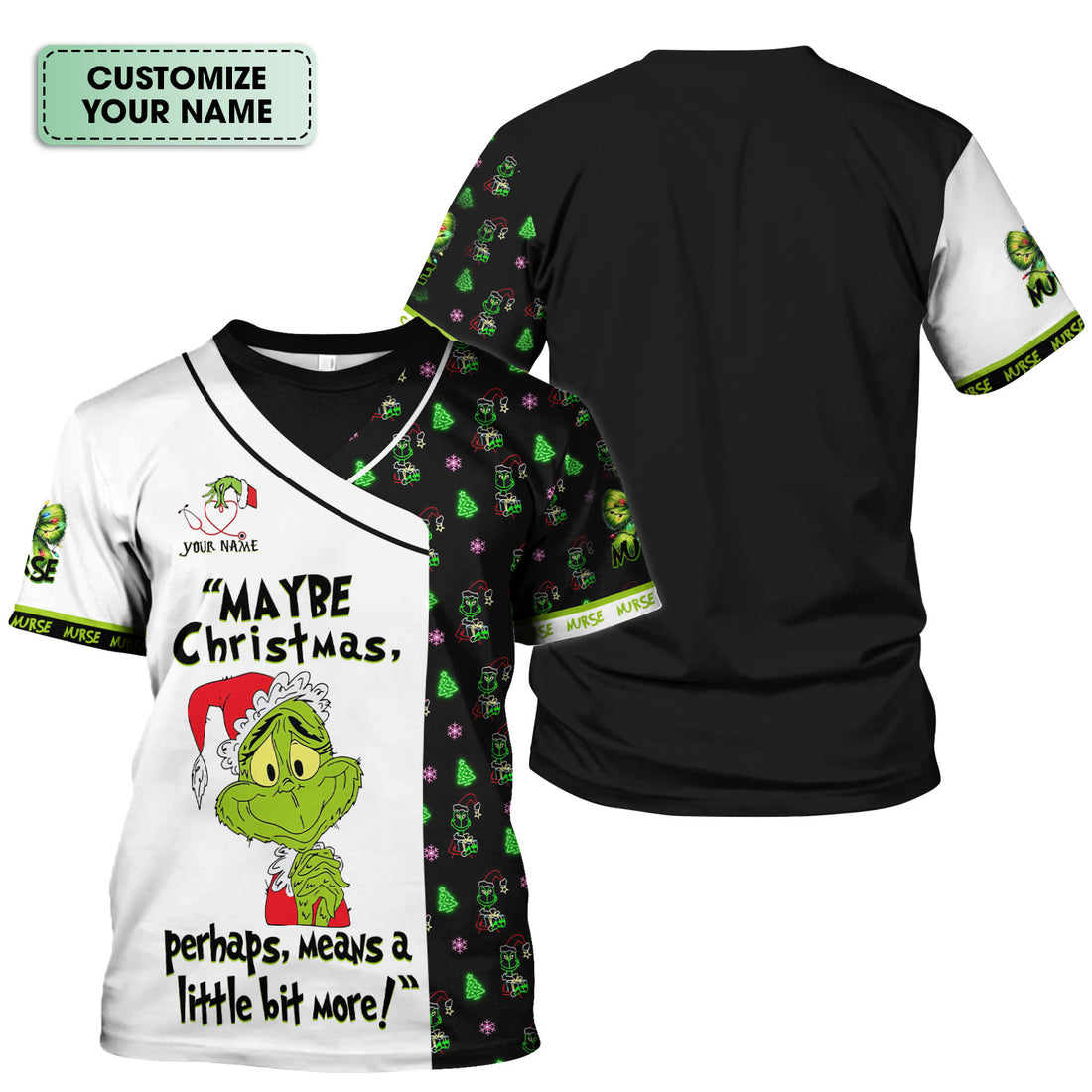 Custom Name Nurse Christmas Shirt- Funny Grinch Medical Graphic Tee - Gift for CNA RN LPN