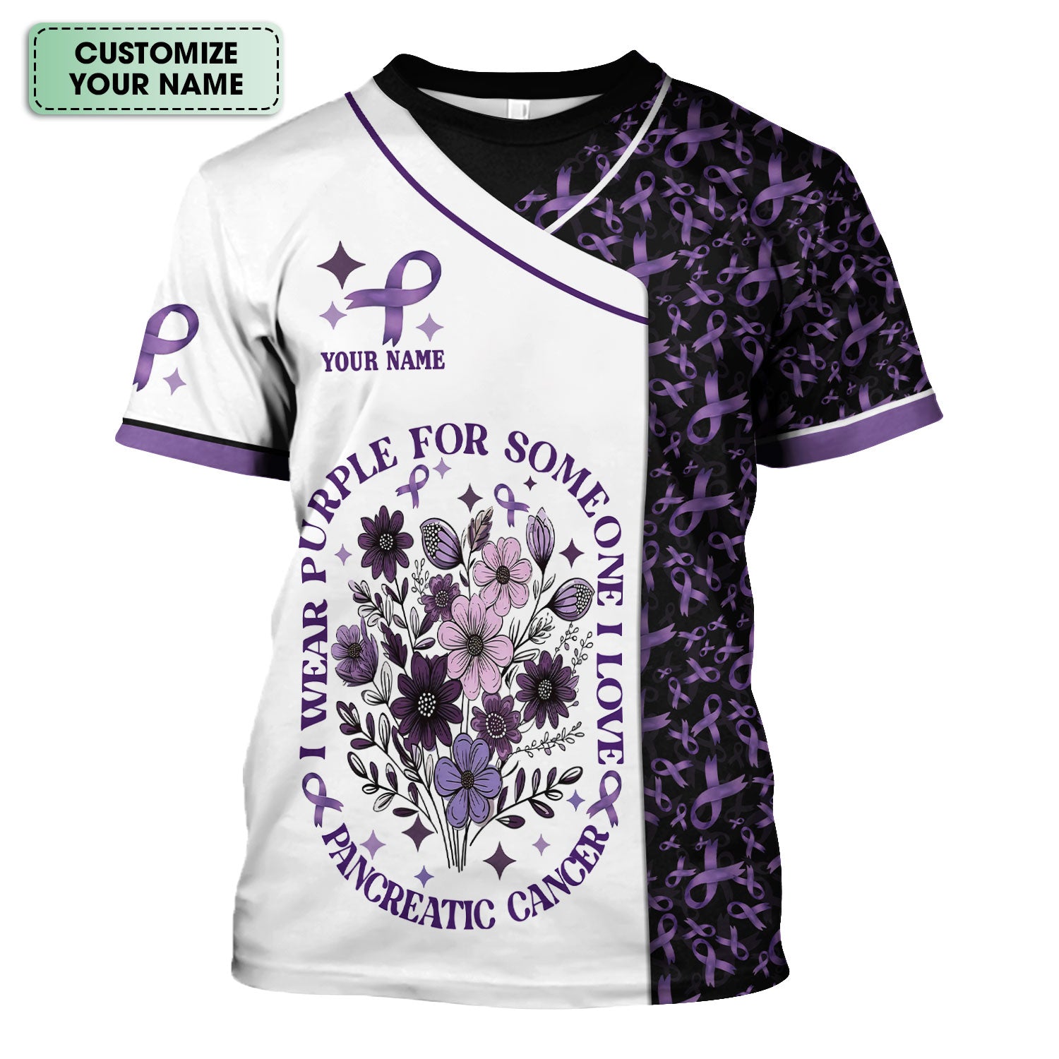 Custom Name Pancreatic Cancer Scrub Top - Awareness Nurse Shirt for Someone I Love - Personalized Gift for Fighters Survivors Supporters