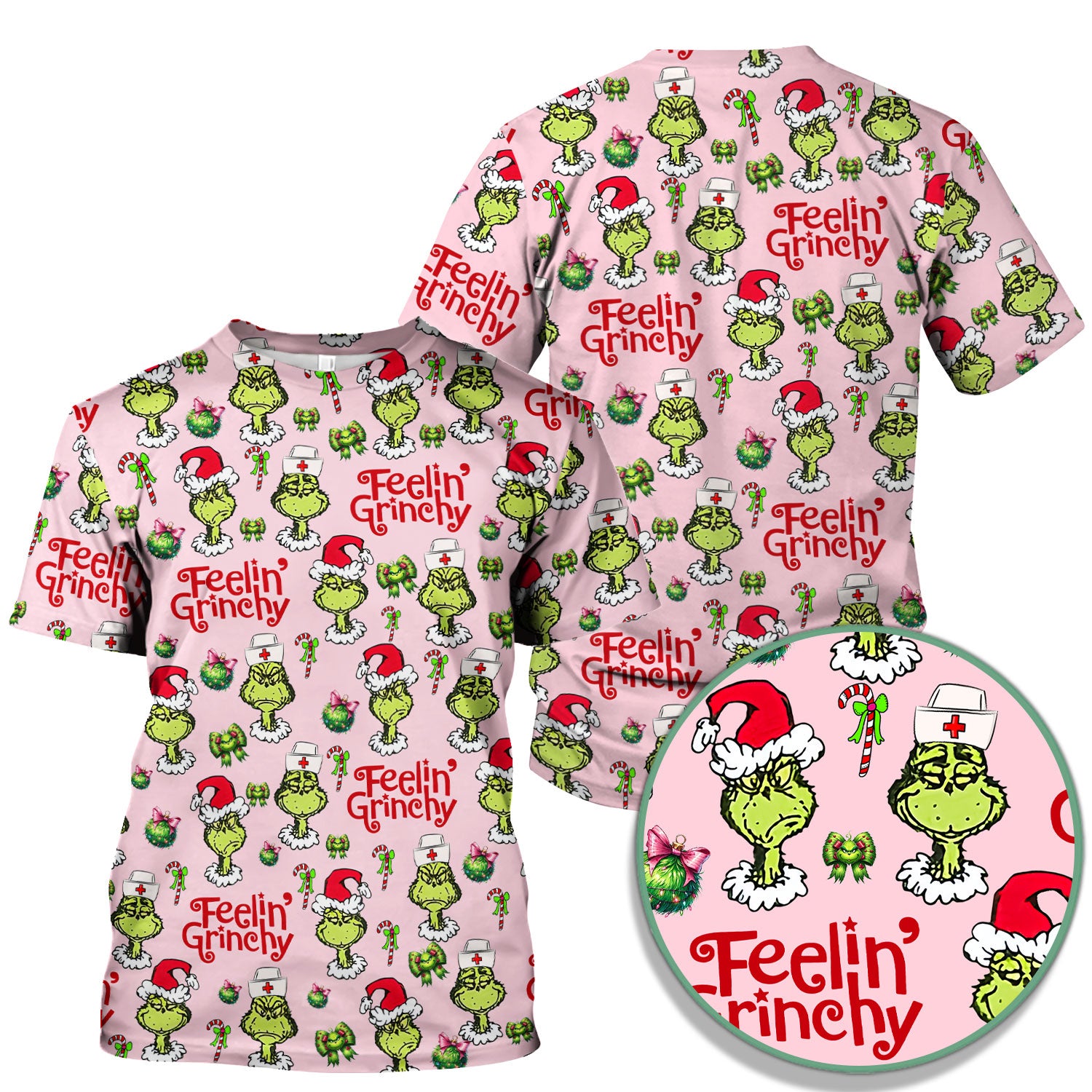 Grinch Nurse Christmas Scrub - Feelin‰۪ Grinchy Top - Funny Holiday Medical Uniform Gift for RN CNA LPN