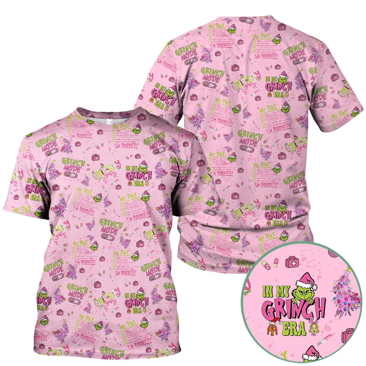 I’m Booked Funny Christmas Scrub for Women - Grinch Mode On Holiday Nurse Uniform Shirt - Grinchmas Gift for RN CNA LPN