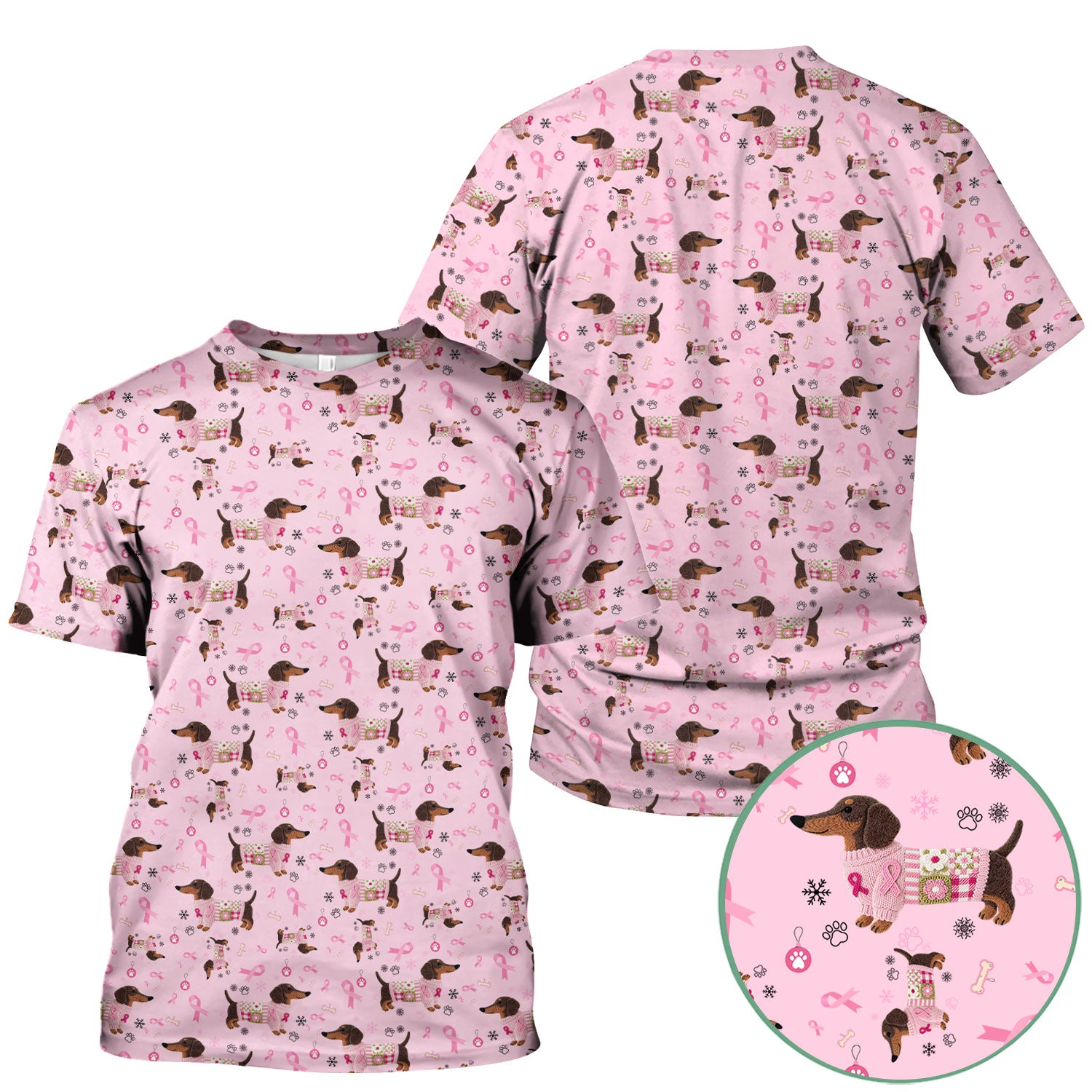 Pink Dachshund Breast Cancer Awareness Scrub Top - Puppy Dog Ribbon Nurse Shirt - Wiener Support Fight Cancer Medical Uniform Gift