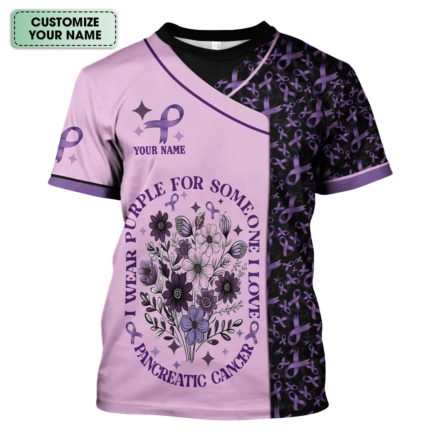 Custom Name Pancreatic Cancer Scrub Top - Awareness Nurse Shirt for Someone I Love - Personalized Gift for Fighters Survivors Supporters