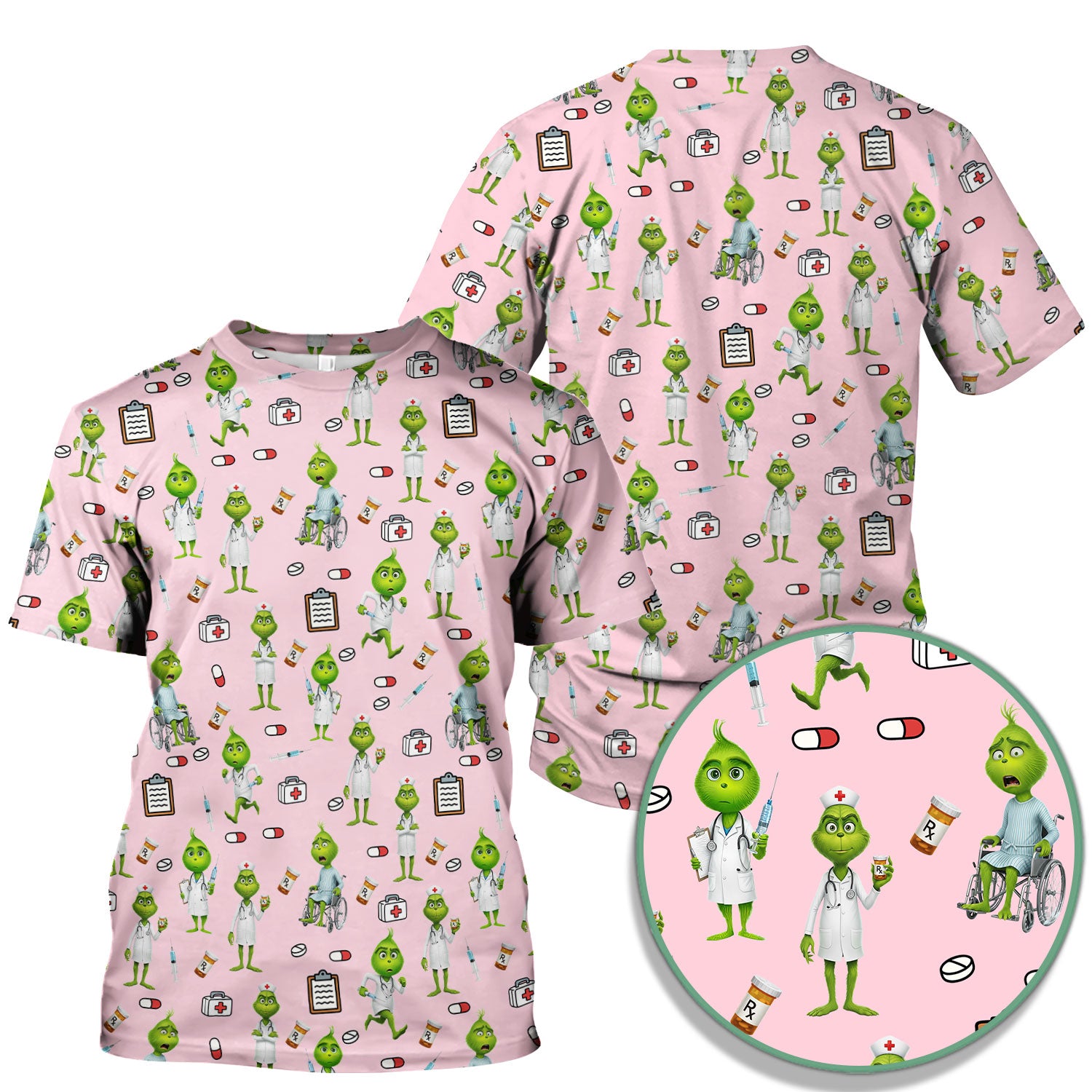 Funny Grinch Scrub Top - Christmas Medical Uniform for Women - Funny Holiday Nursing Gift for RN LPN CNA