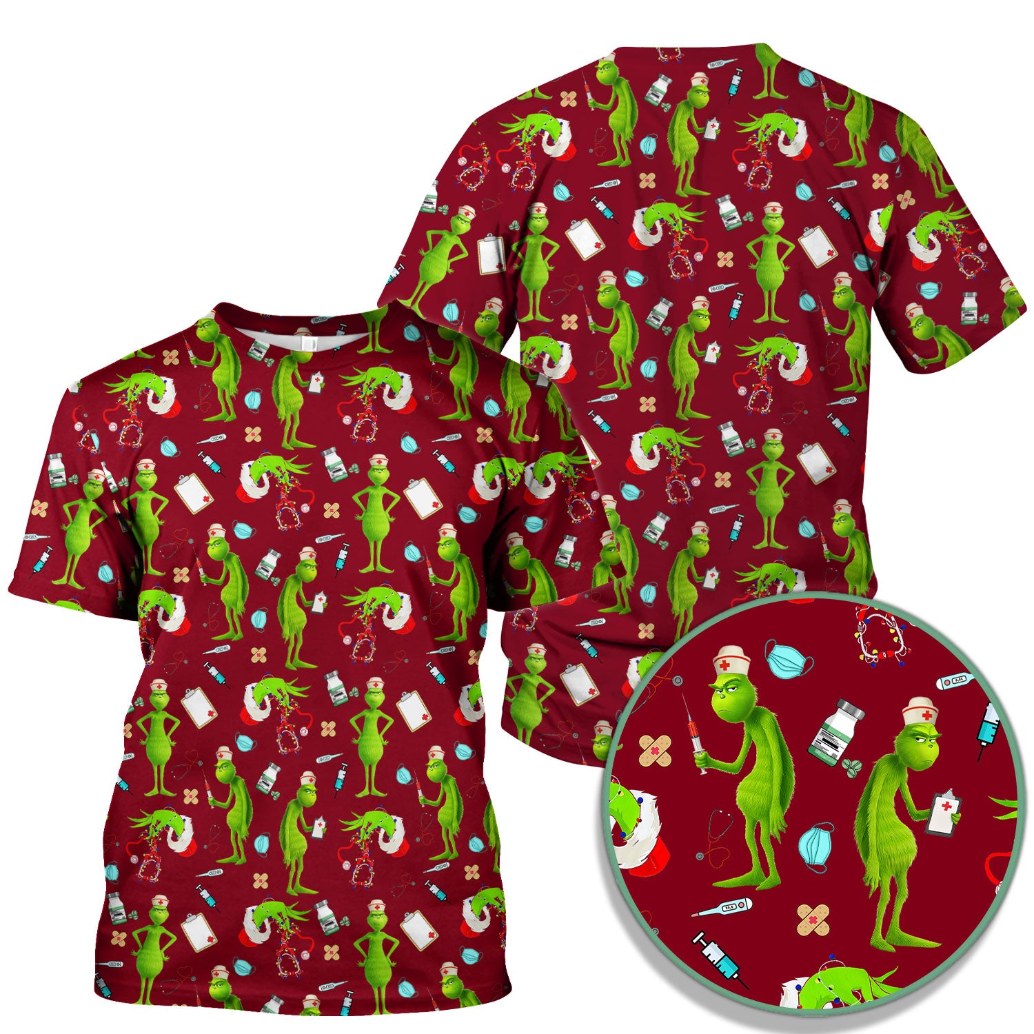 Custom Grinch Nurse Scrub Top - Funny Christmas Scrub Shirt Multi Color - Cute Holiday Nursing Workwear with Pockets
