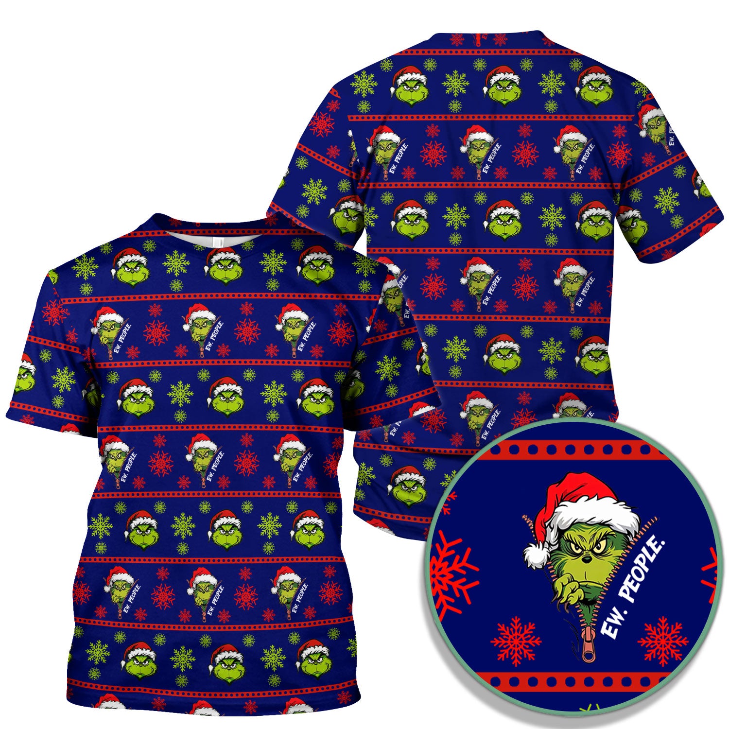 Grinch Scrub Top for Nurses - Christmas Holiday “Ew, People” Medical Uniform - Xmas Gift for RN CNA LPN