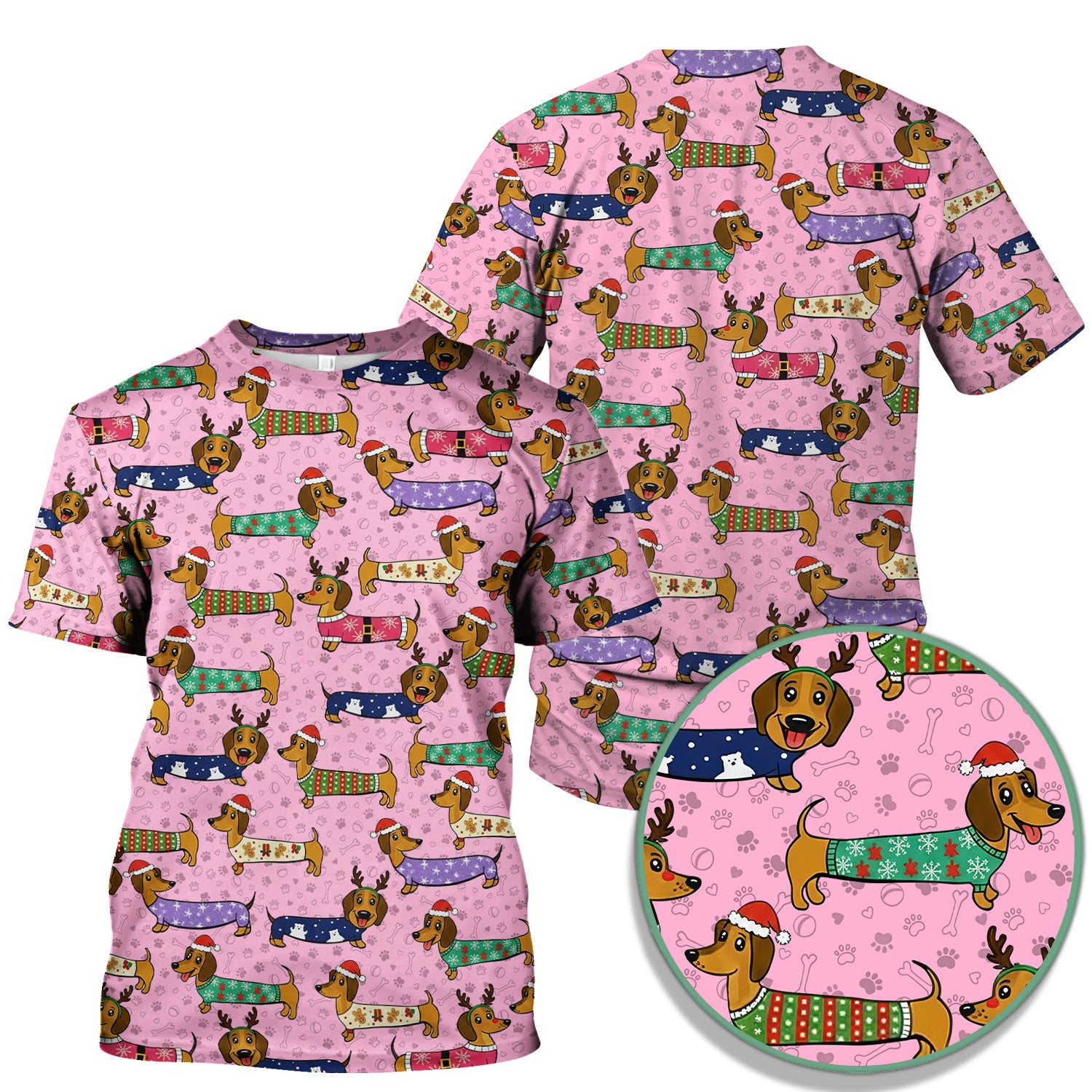 Funny Dachshund Dog Christmas Scrub Top for Nurses - Holiday Reindeer Wiener Dog Shirt - Cute Vet Tech Uniform Gift