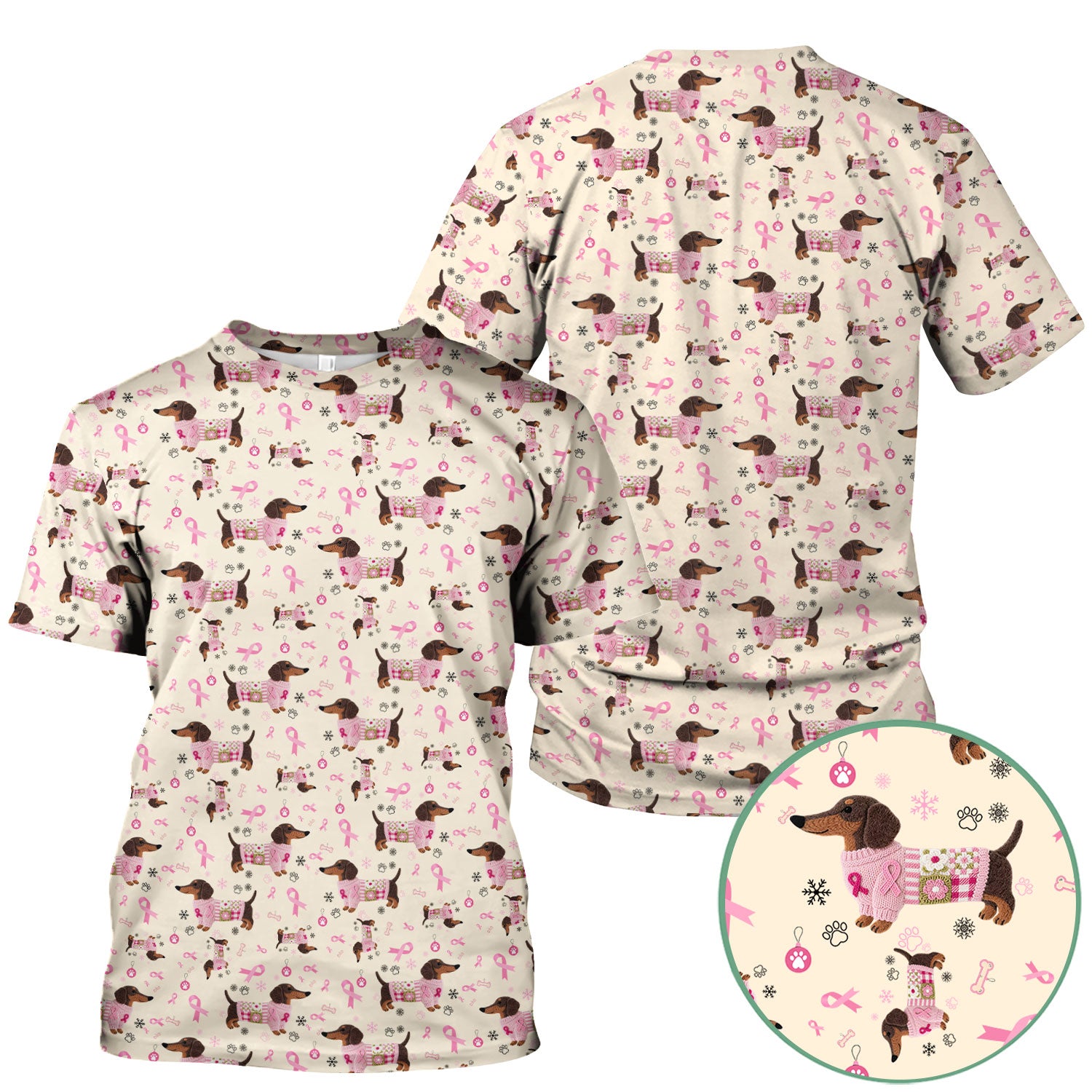 Pink Dachshund Breast Cancer Awareness Scrub Top - Puppy Dog Ribbon Nurse Shirt - Wiener Support Fight Cancer Medical Uniform Gift