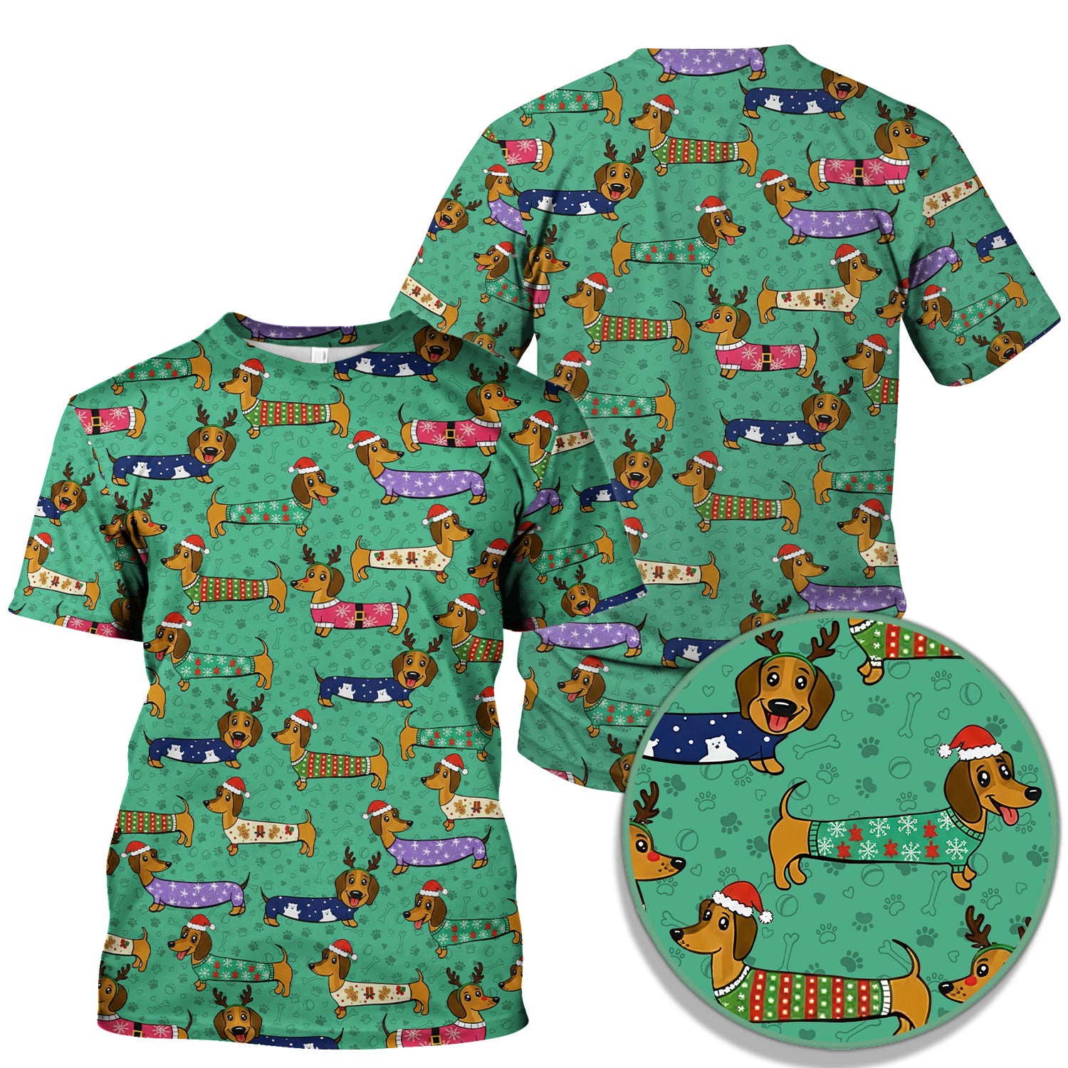 Christmas Dachshund Scrub Top for Women - Cute Dog Nursing Uniform with Pockets - Holiday Reindeer Wiener Dog Shirt - Funny Vet Tech Workwear