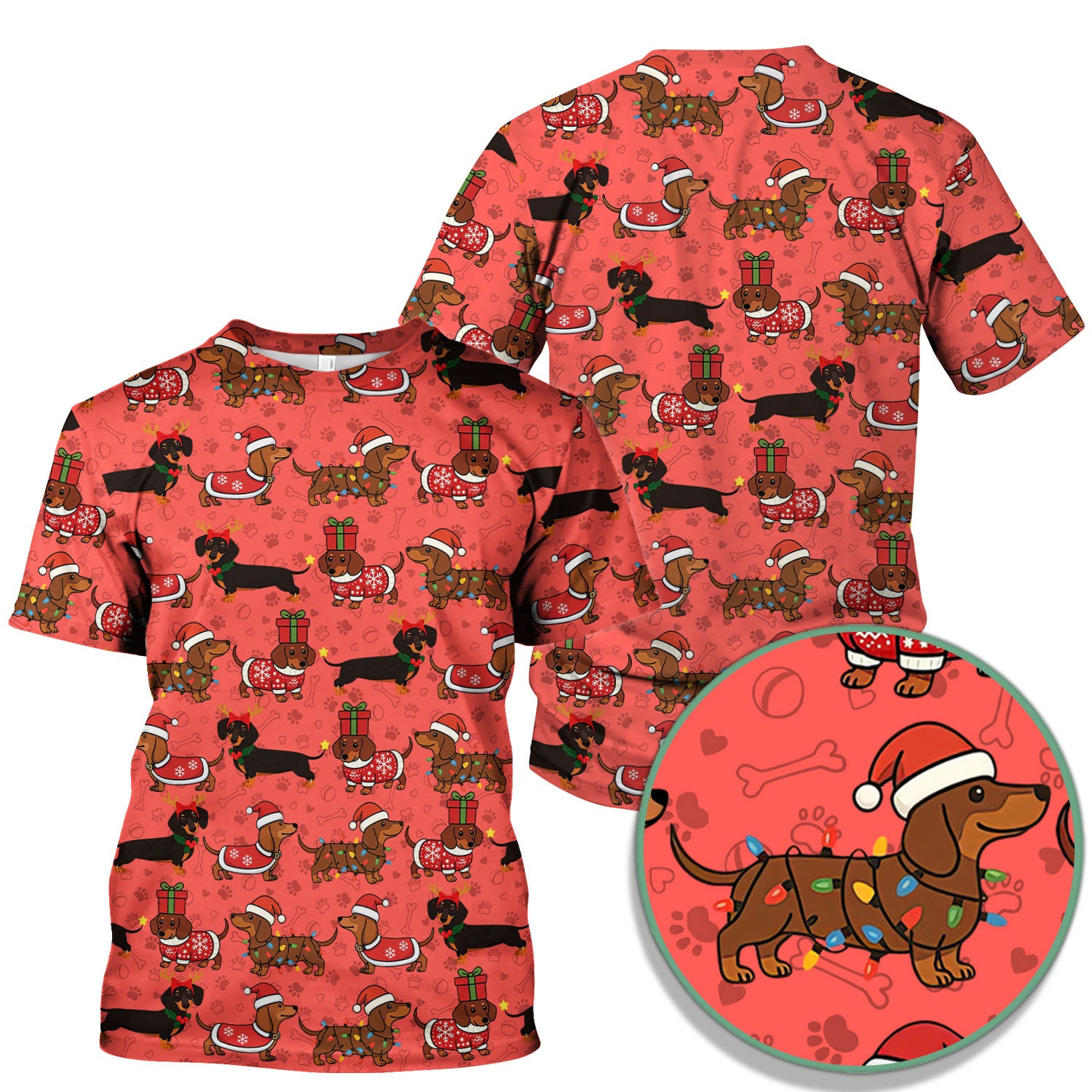 Cute Christmas Dachshund Shirt - Funny Wiener Dog in Santa Costume Multi Colors - Holiday Sausage Dog T-Shirt Gift for Pet Lovers