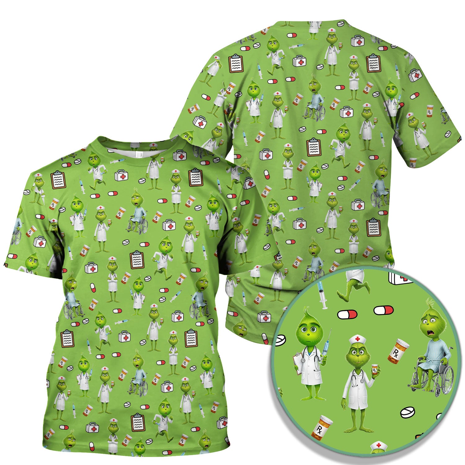 Funny Grinch Scrub Top - Christmas Medical Uniform for Women - Funny Holiday Nursing Gift for RN LPN CNA
