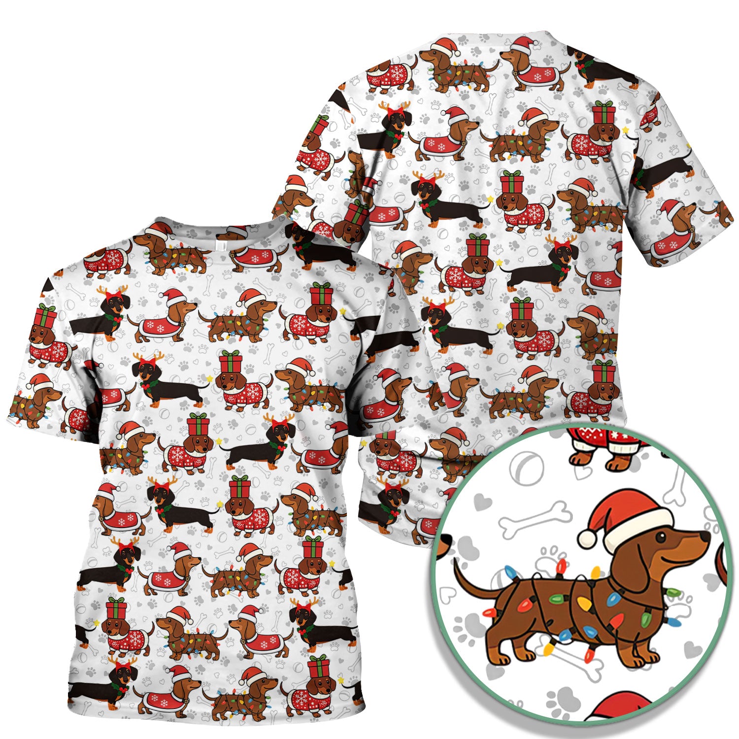 Cute Christmas Dachshund Shirt - Funny Wiener Dog in Santa Costume Multi Colors - Holiday Sausage Dog T-Shirt Gift for Pet Lovers