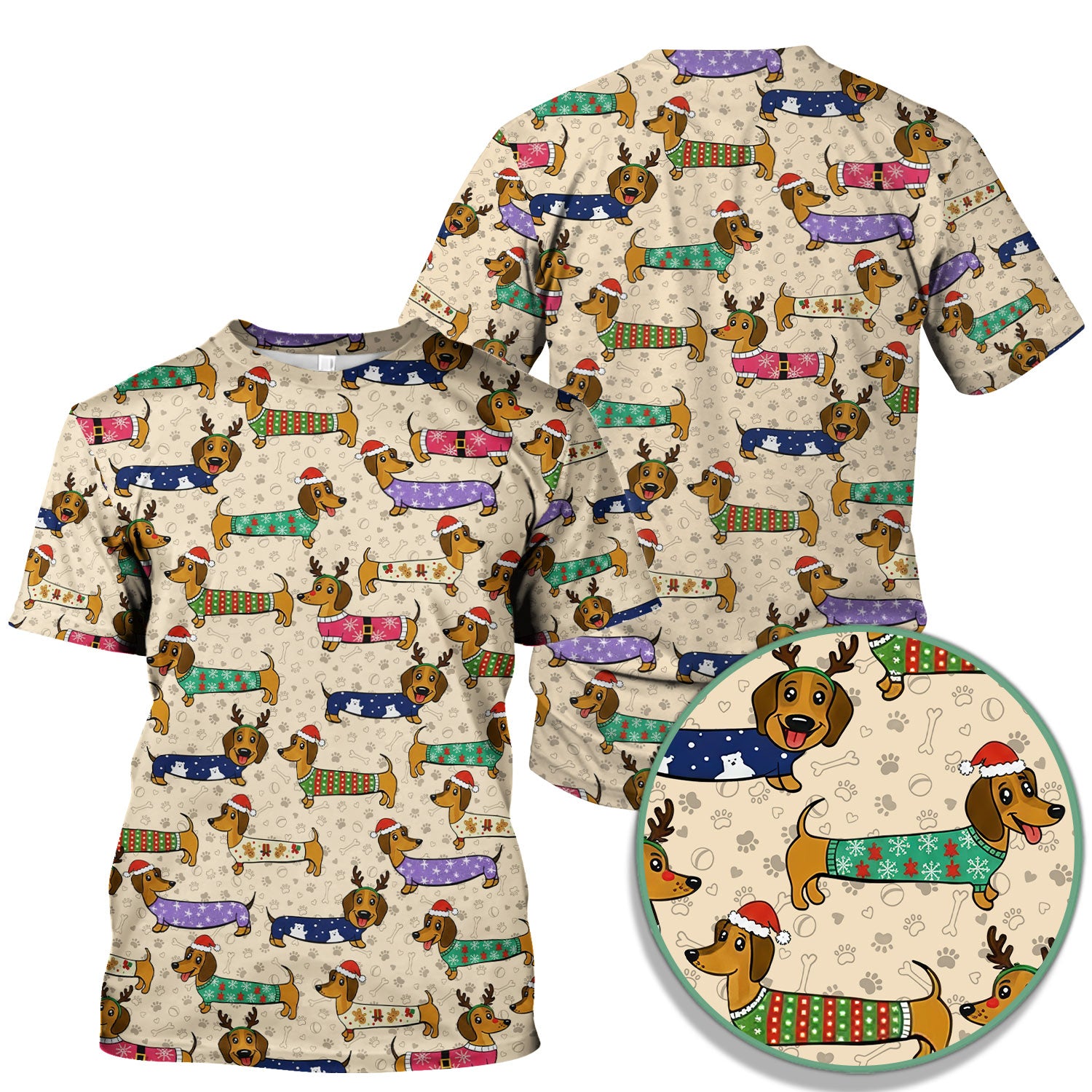 Funny Dachshund Dog Christmas Scrub Top for Nurses - Holiday Reindeer Wiener Dog Shirt - Cute Vet Tech Uniform Gift