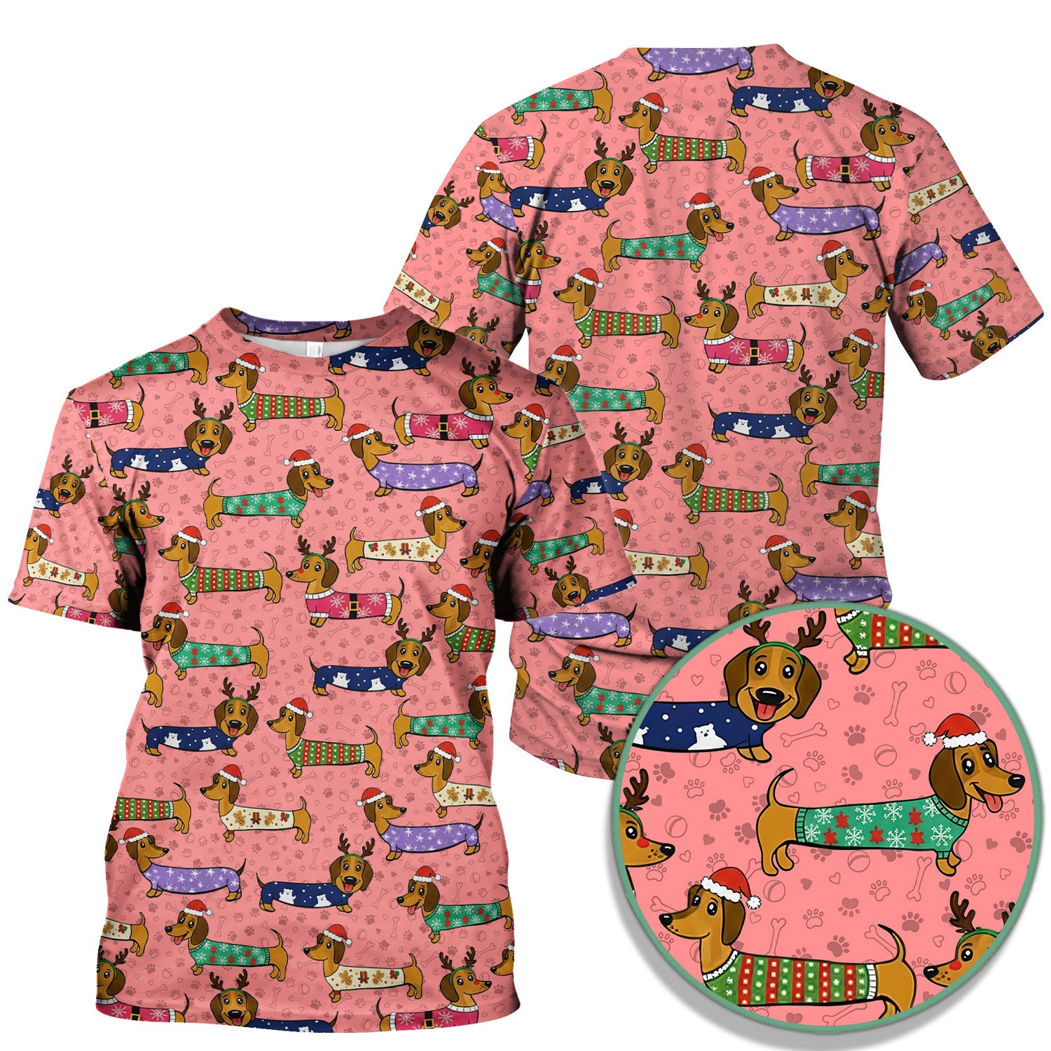 Christmas Dachshund Scrub Top for Women - Cute Dog Nursing Uniform with Pockets - Holiday Reindeer Wiener Dog Shirt - Funny Vet Tech Workwear