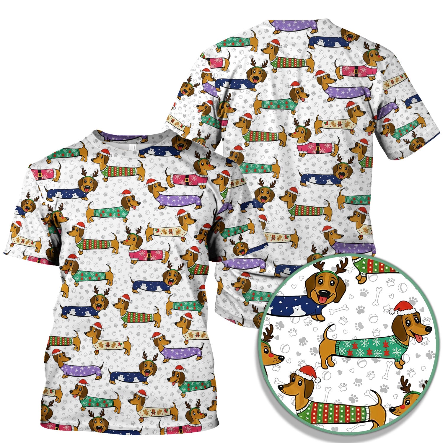 Christmas Dachshund Scrub Top for Women - Cute Dog Nursing Uniform with Pockets - Holiday Reindeer Wiener Dog Shirt - Funny Vet Tech Workwear