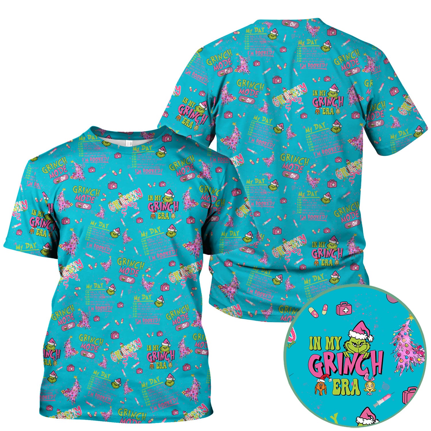 Funny Christmas Scrub Top for Women - Grinch Mode On Holiday Nurse Uniform Shirt - Pink Grinchmas Gift for RN CNA LPN