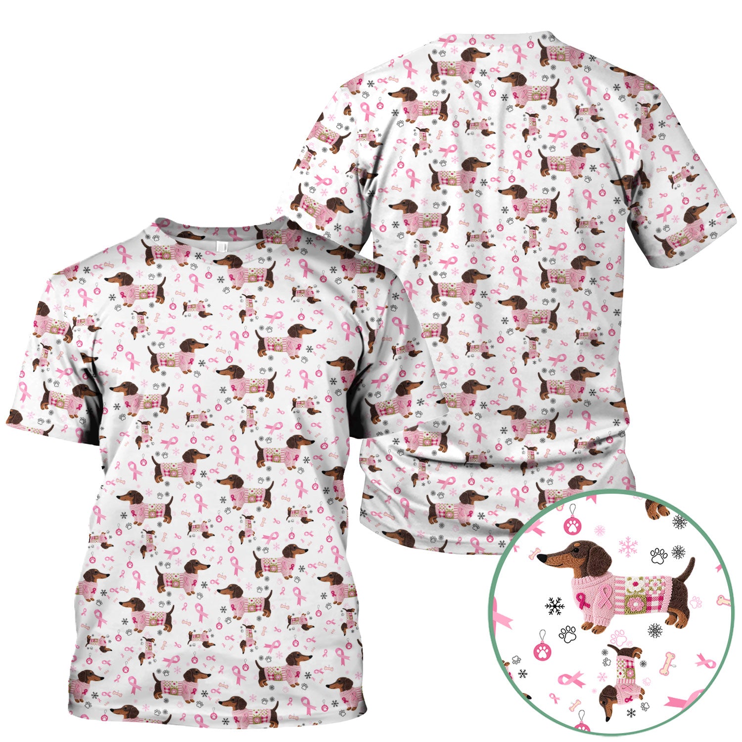 Dachshund Breast Cancer Awareness Scrub - Puppy Dog Pink Ribbon Nurse Shirt - Wiener Support Fight Cancer Gift