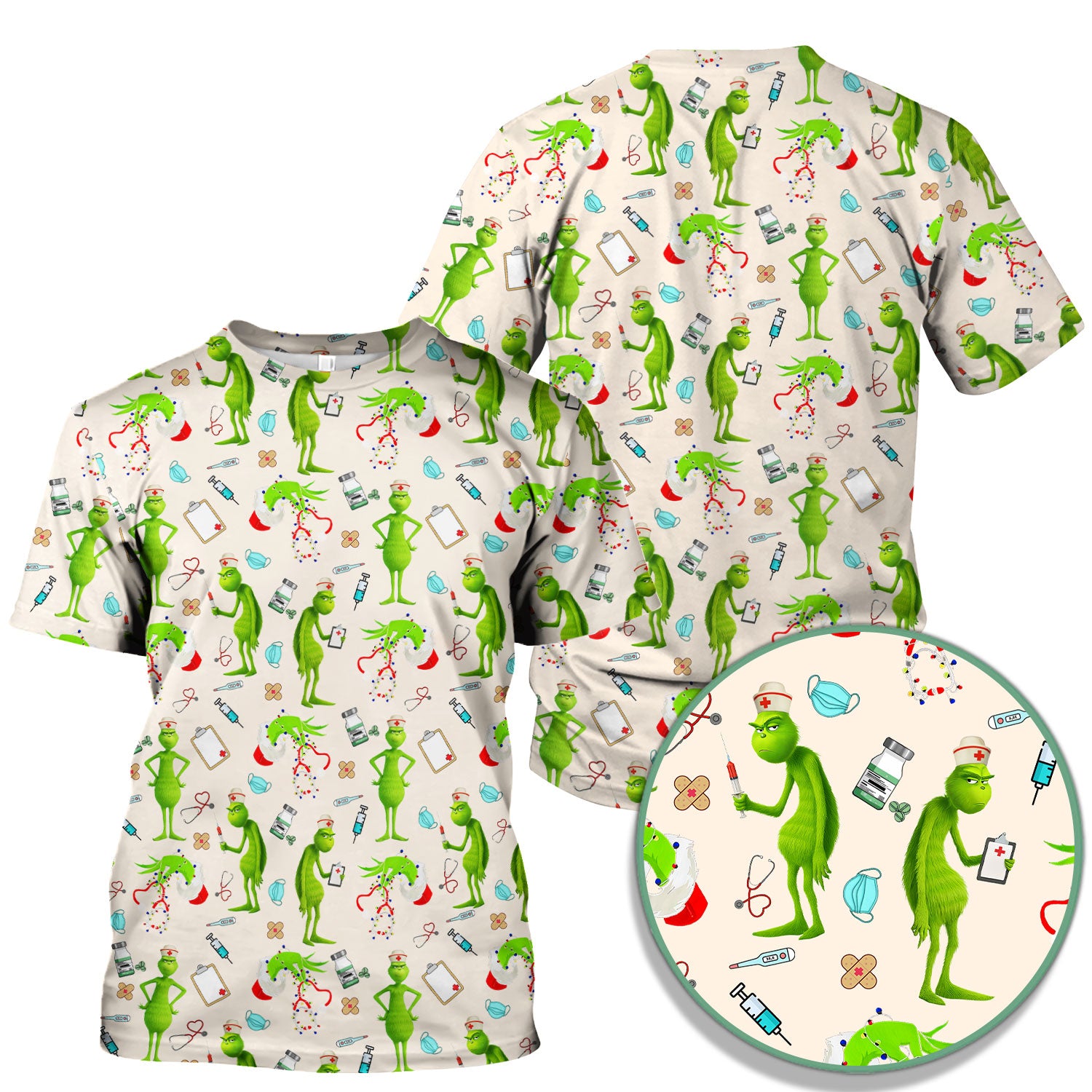 Funny Grinch Nurse Scrub Top Multi Color - Christmas Scrub Shirt for Women - Cute Holiday Nursing Work Shirt with Pockets