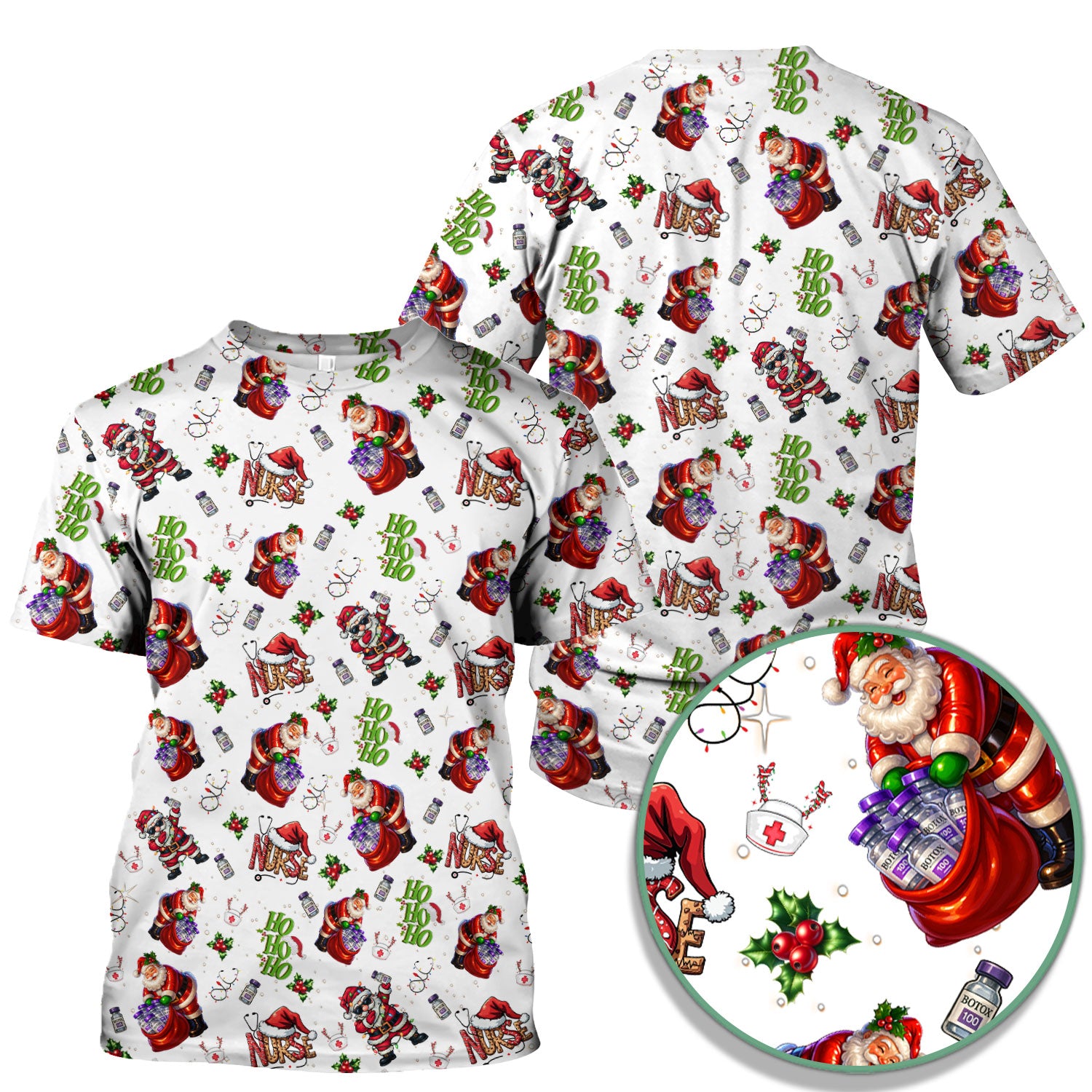 Christmas Nurse Scrub Top Multi Color - Funny Santa Claus Scrub Shirt for Women - Cute Holiday Nursing Work Shirt with Pockets