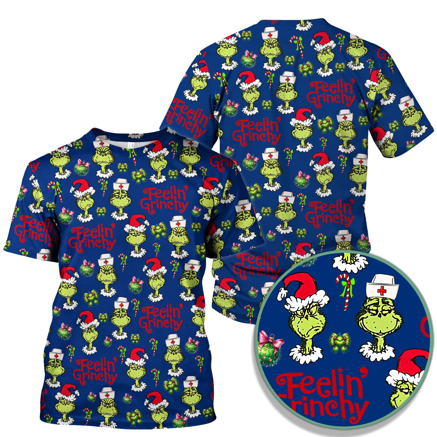 Grinch Nurse Christmas Scrub - Feelin‰۪ Grinchy Top - Funny Holiday Medical Uniform Gift for RN CNA LPN