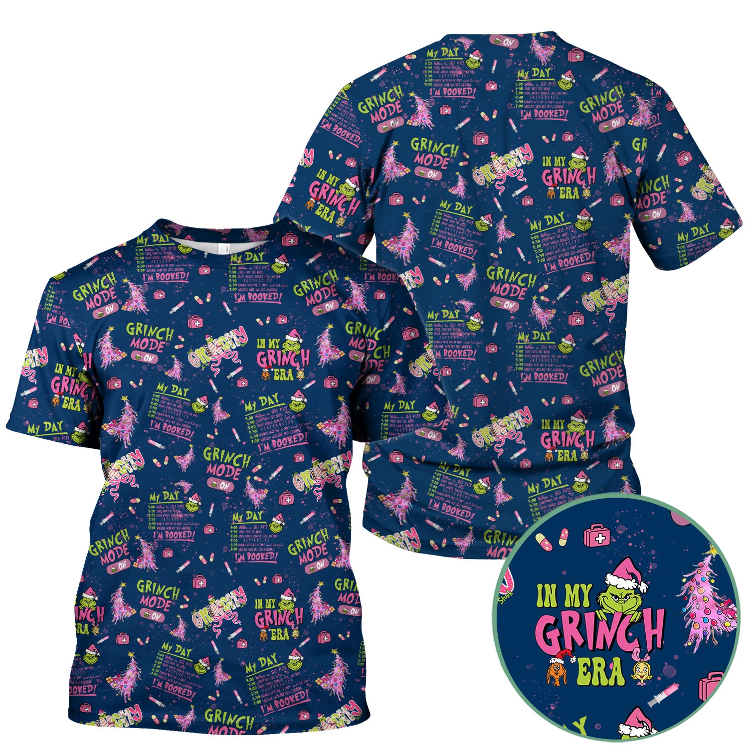 Funny Christmas Scrub Top for Women - Grinch Mode On Holiday Nurse Uniform Shirt - Pink Grinchmas Gift for RN CNA LPN