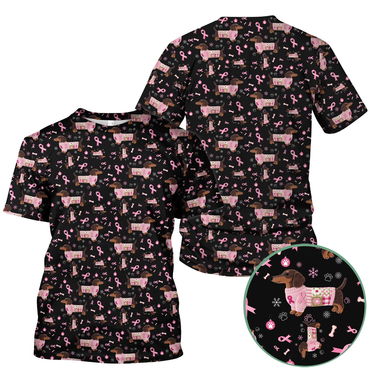 Dachshund Breast Cancer Awareness Scrub - Puppy Dog Pink Ribbon Nurse Shirt - Wiener Support Fight Cancer Gift