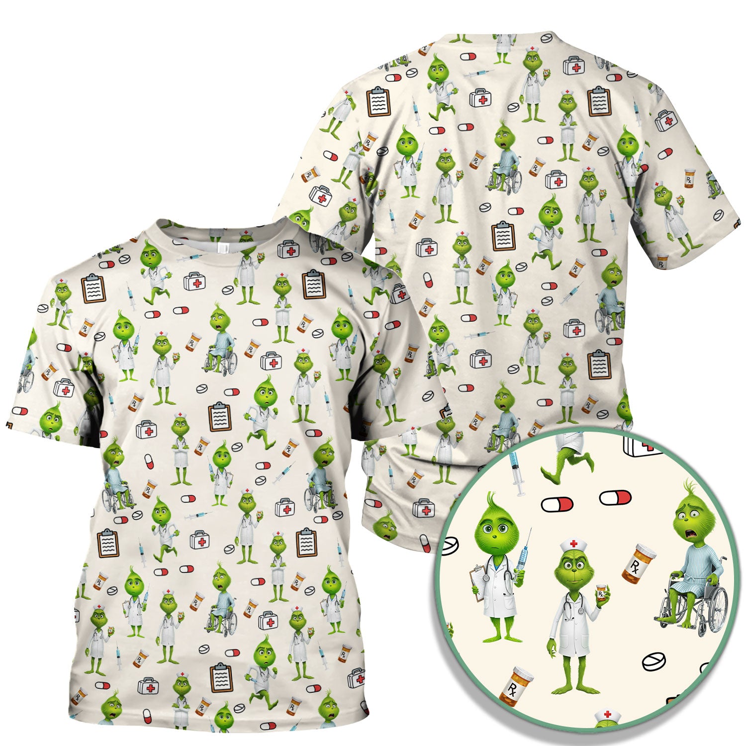 Funny Grinch Scrub Top - Christmas Medical Uniform for Women - Funny Holiday Nursing Gift for RN LPN CNA