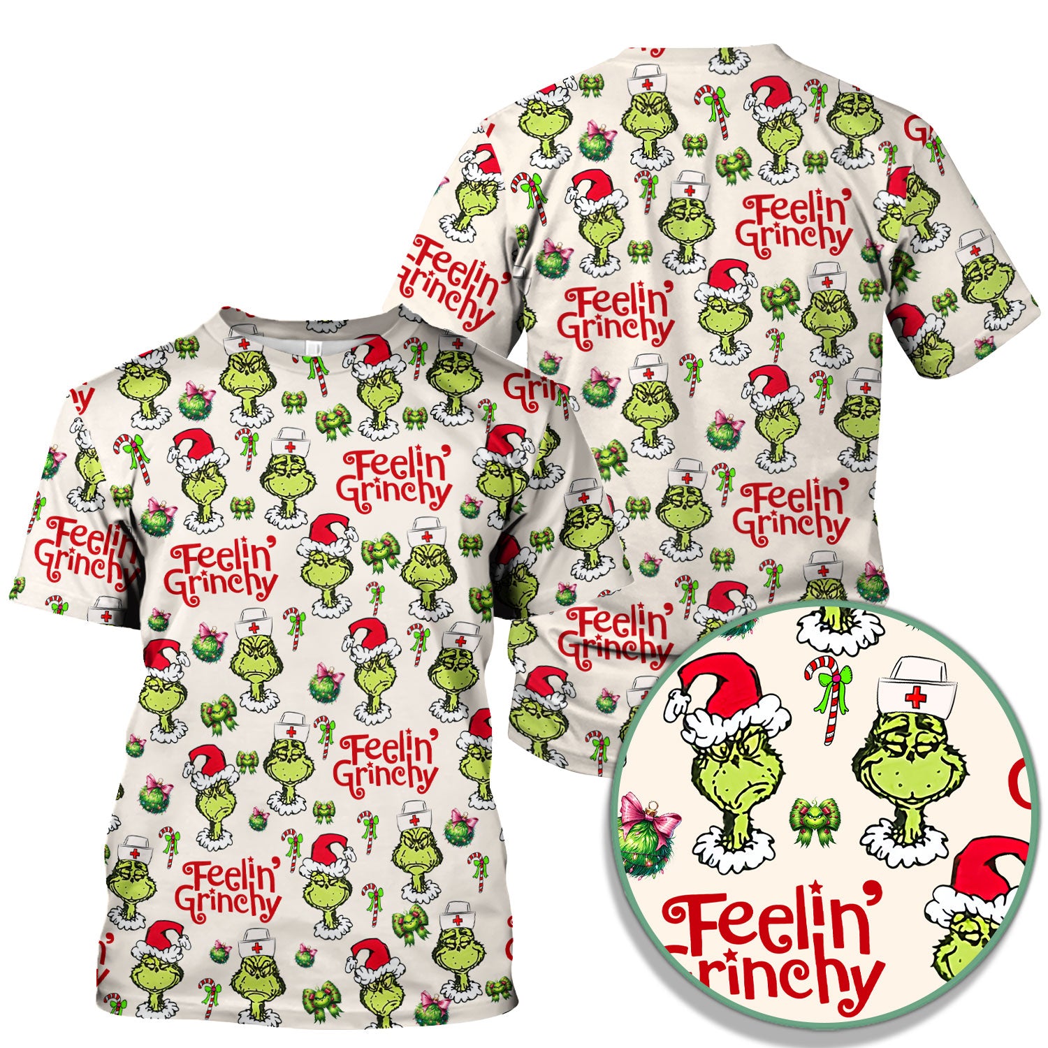 Grinch Nurse Christmas Scrub - Feelin‰۪ Grinchy Top - Funny Holiday Medical Uniform Gift for RN CNA LPN