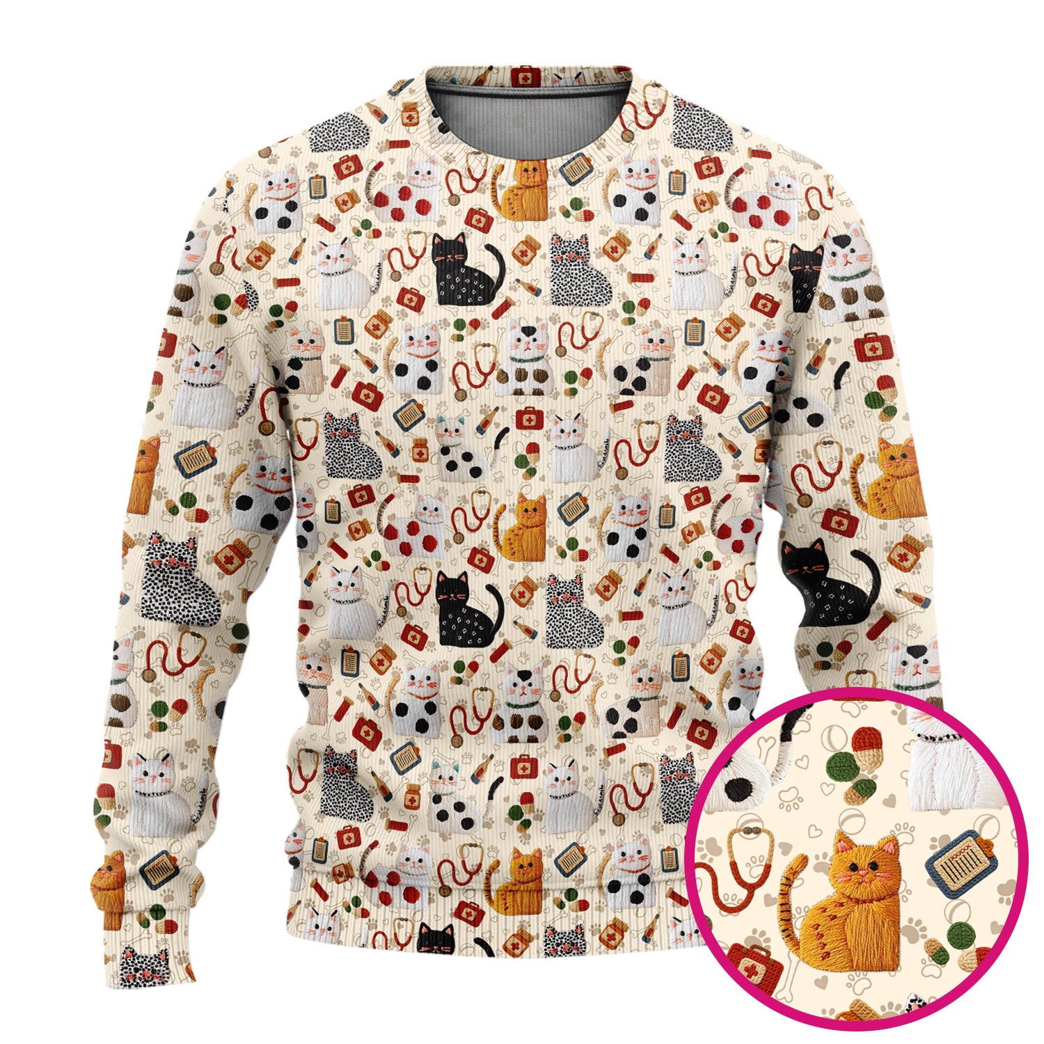 Cute Cat Scrub Set – Funny Veterinary Pattern Medical Shirt – Pet Lover Uniform For RN, LPN, CNA, and Vet Staff