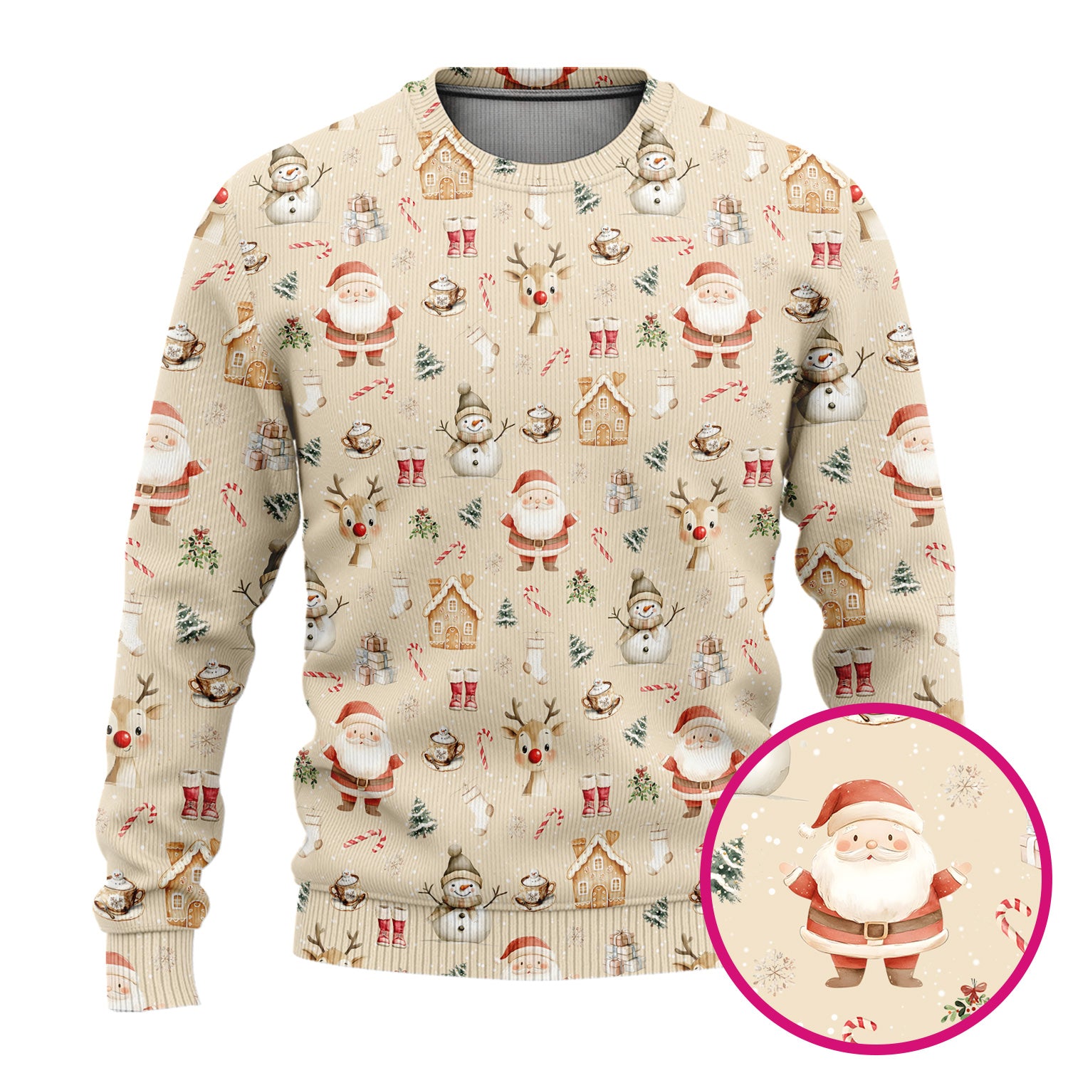 Christmas Santa Pattern  Scrub Top – Cute Medical Uniform for Nurses - Breathable Fabrics Nursing Uniform