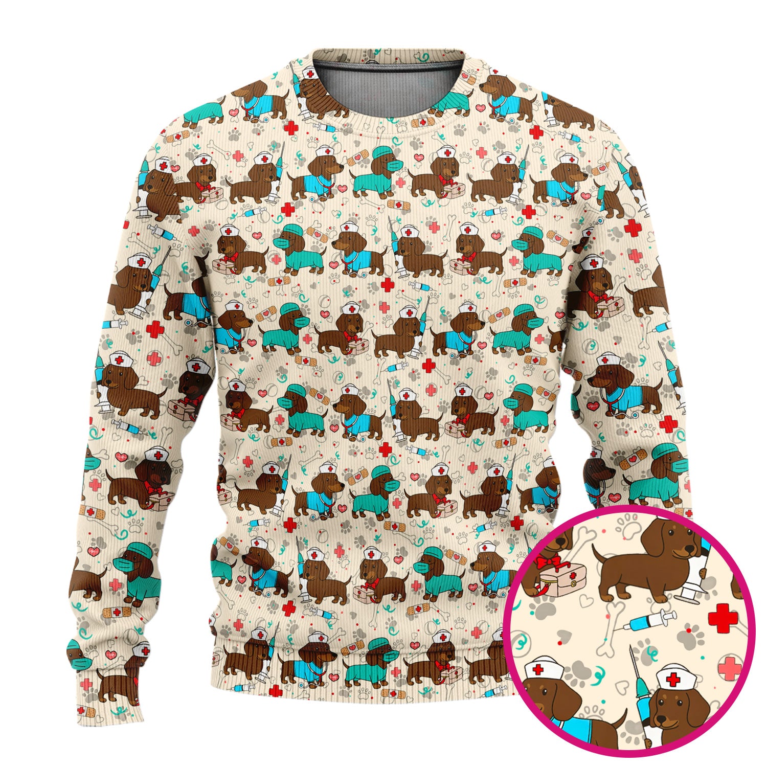 Cute Wiener Dog Dachshund Nurse Scrub Set, Funny Dachshund Dog Scrubs Shirt, Breathable Fabrics Nursing Uniform